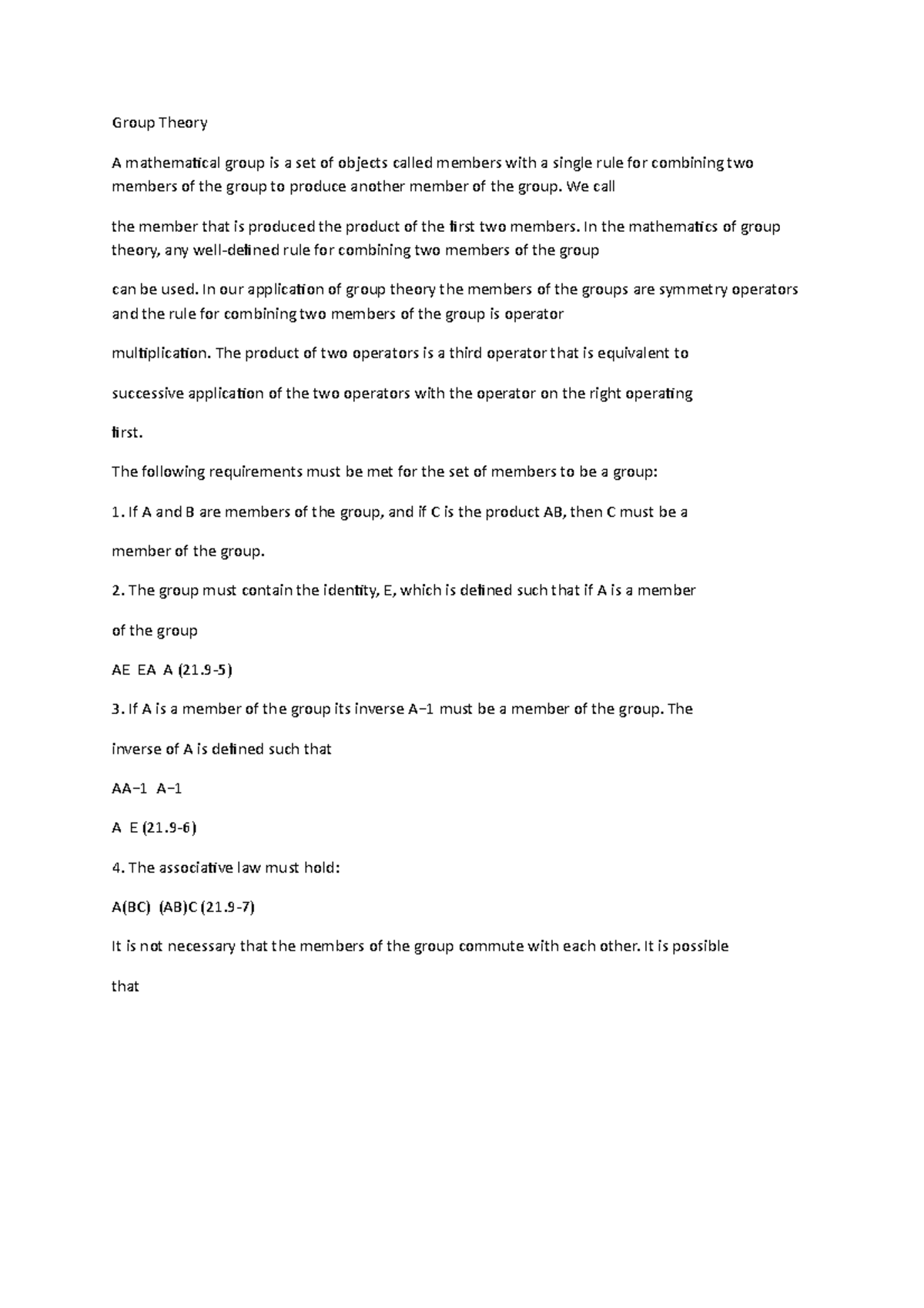 Group Theory - We call the member that is produced the product of the ...