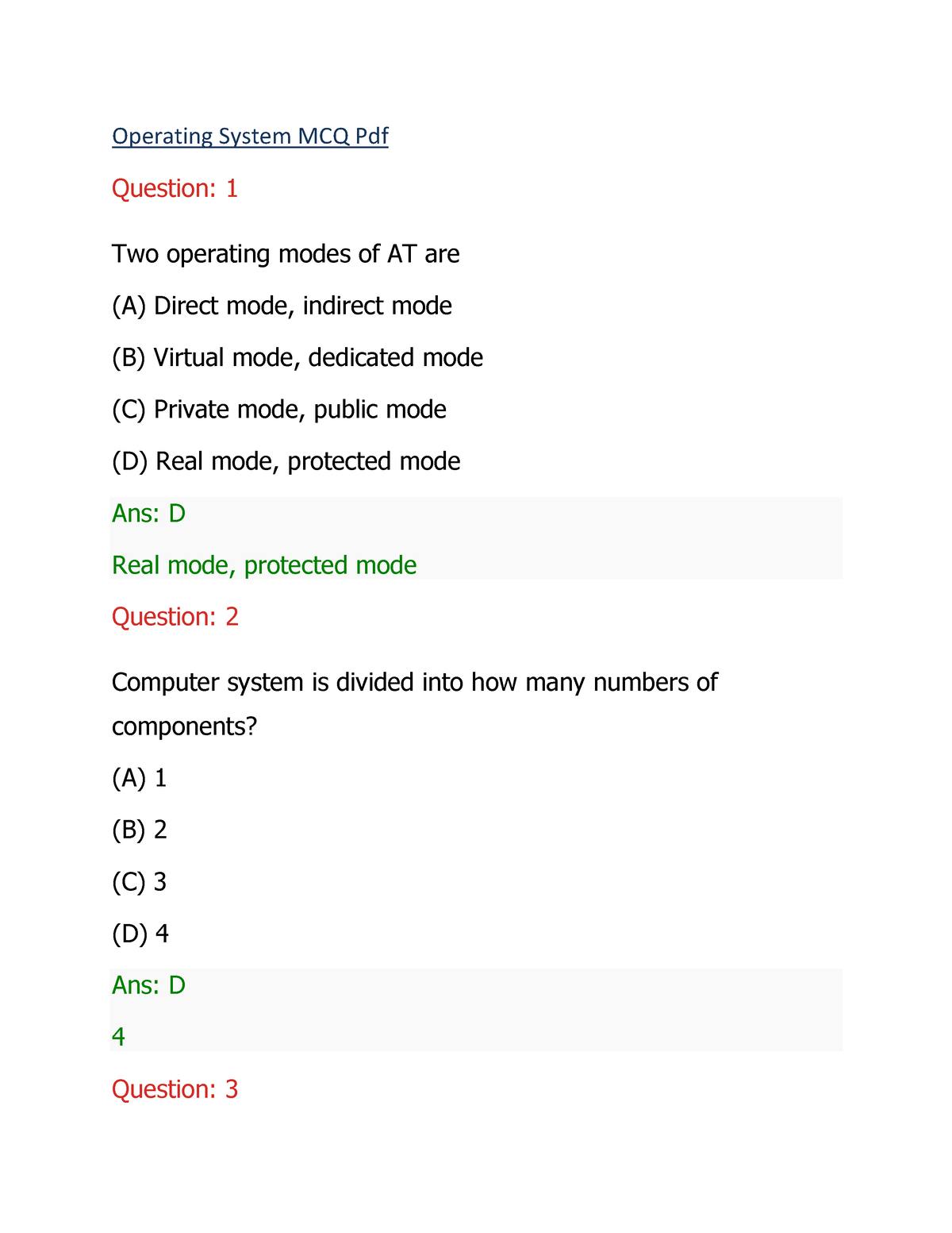 Operating-system-mcq - Operating System MCQ Pdf Question: 1 Two ...