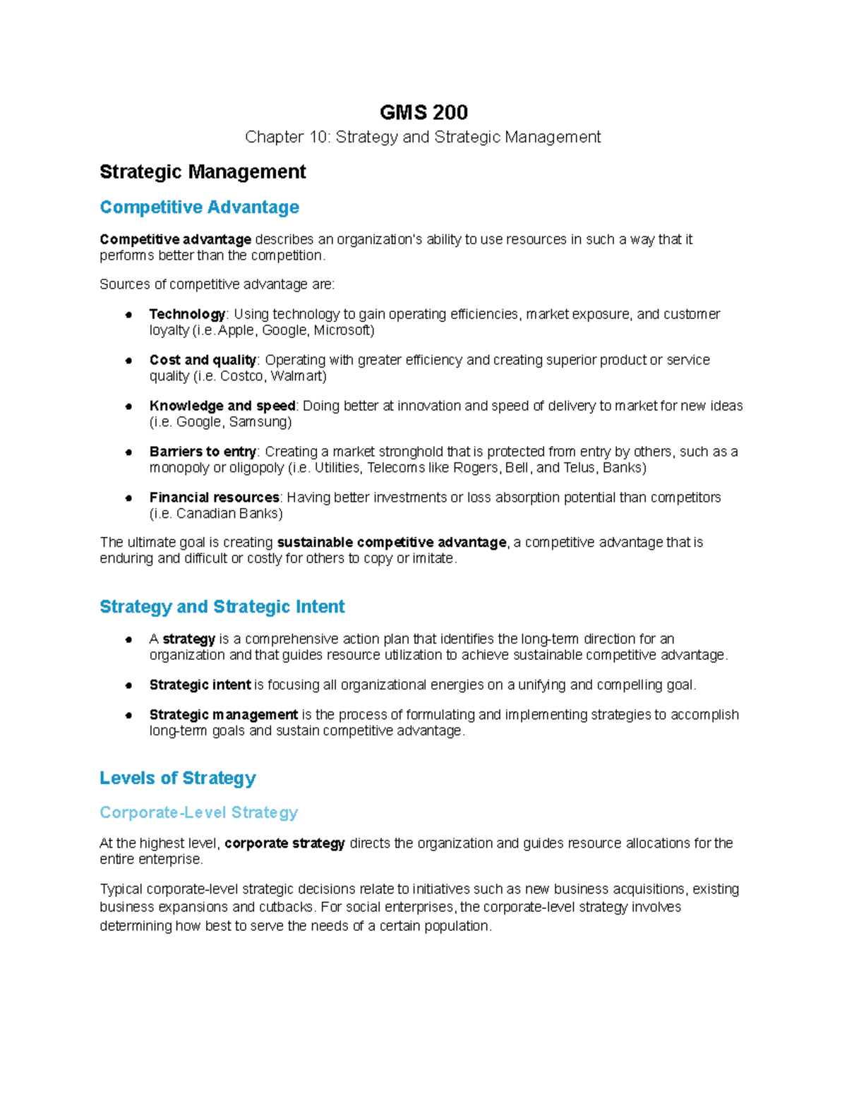 GMS 200 - Chapter 10 Strategy and Strategic Management - GMS 200 ...