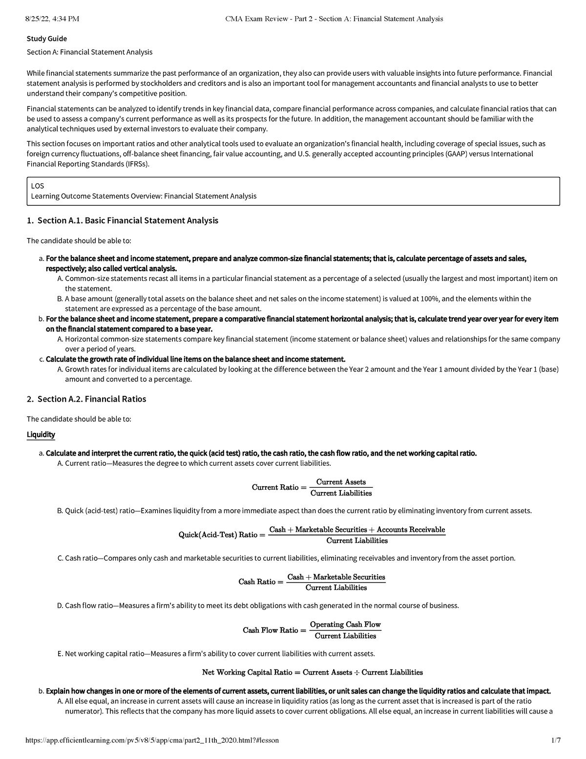 CMA Exam Review Part 2 Section A Financial Statement Analysis