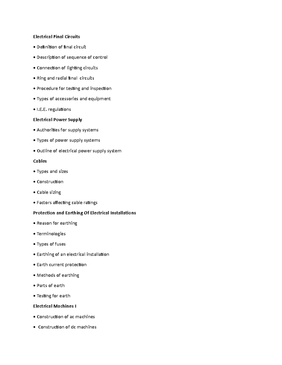 CEE - Course material - Electrical Final Circuits Definition of final ...