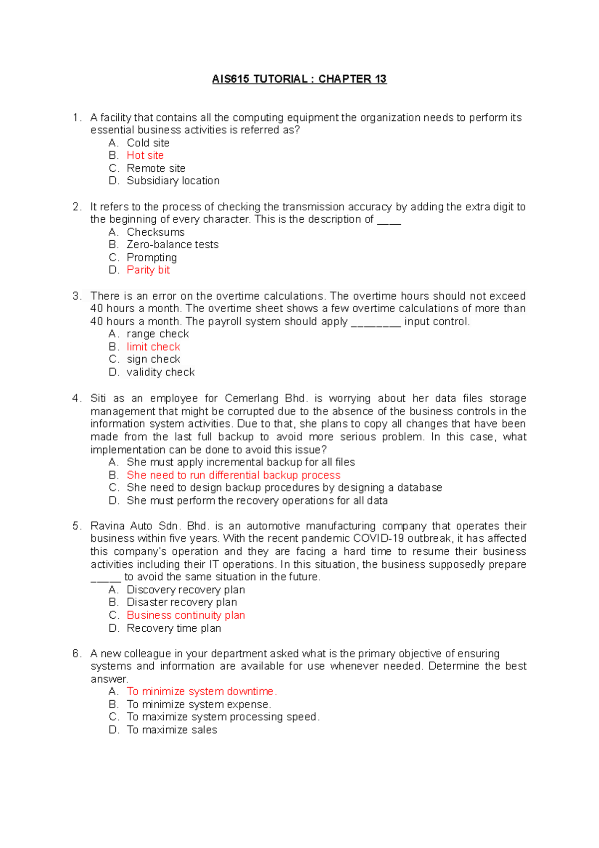 Objective question and answer for chapter 13 ais615 tutorial