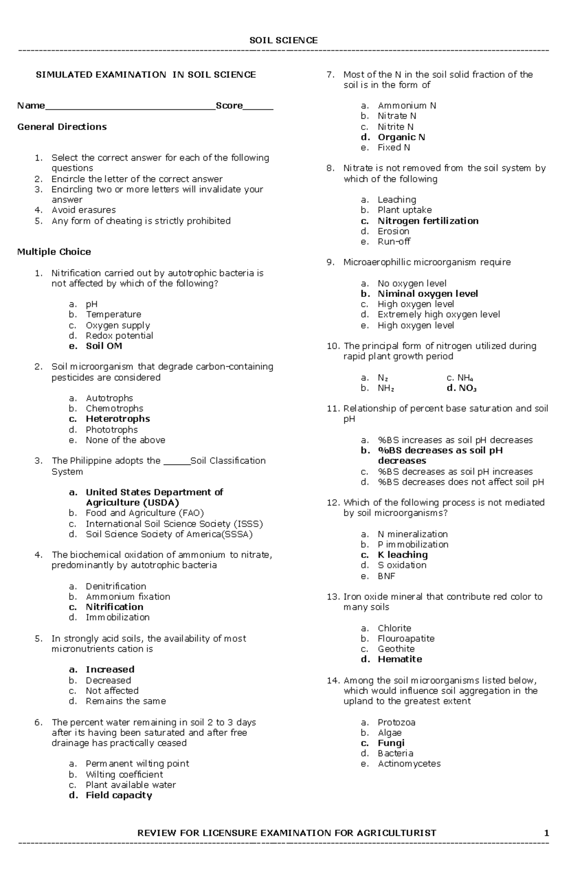 Q&A Soil Science 1 - CMU - SIMULATED EXAMINATION IN SOIL SCIENCE - Studocu