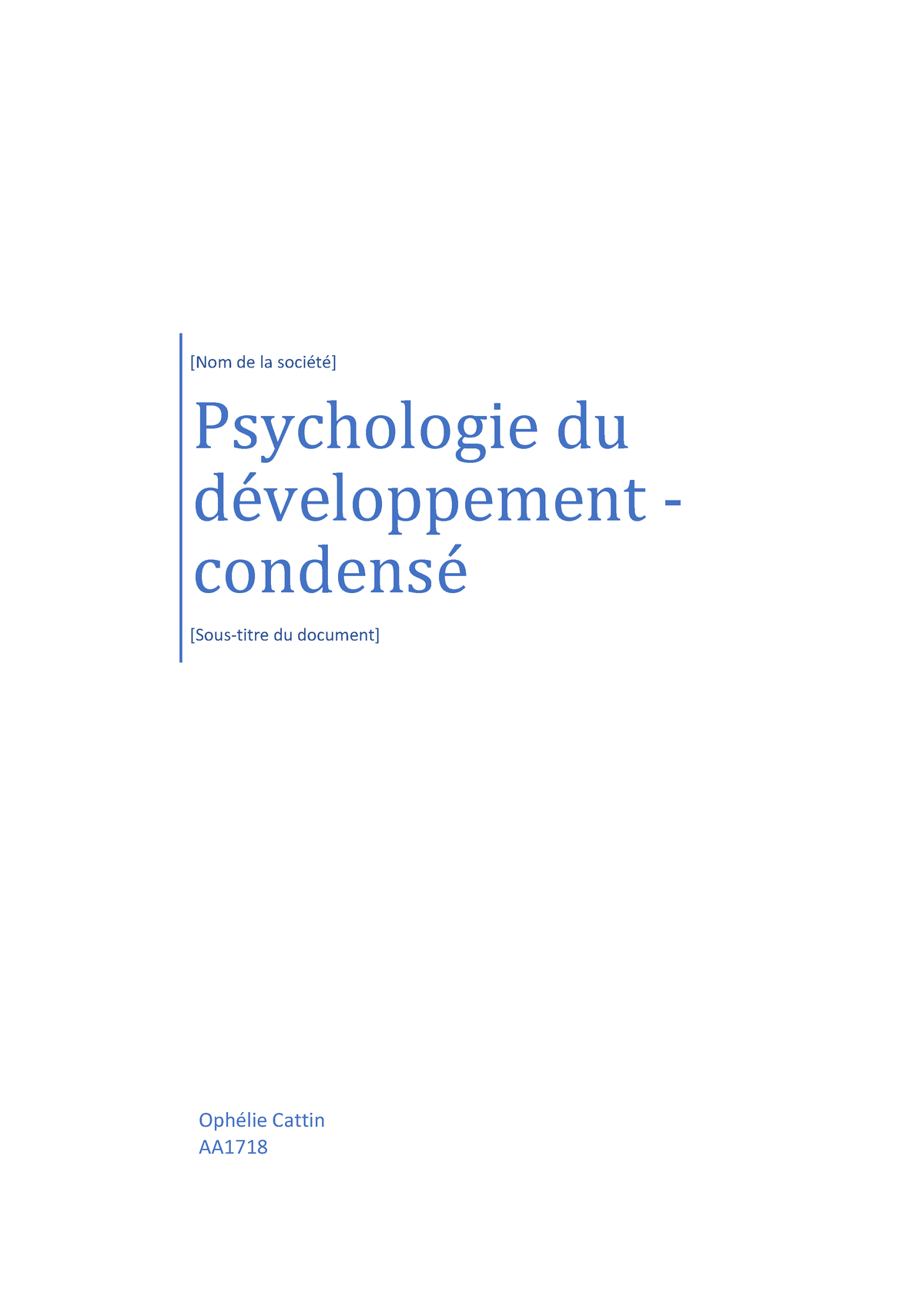 Résumé Psychologie Du Développement Nom De La Société Psychologie Du Développement 