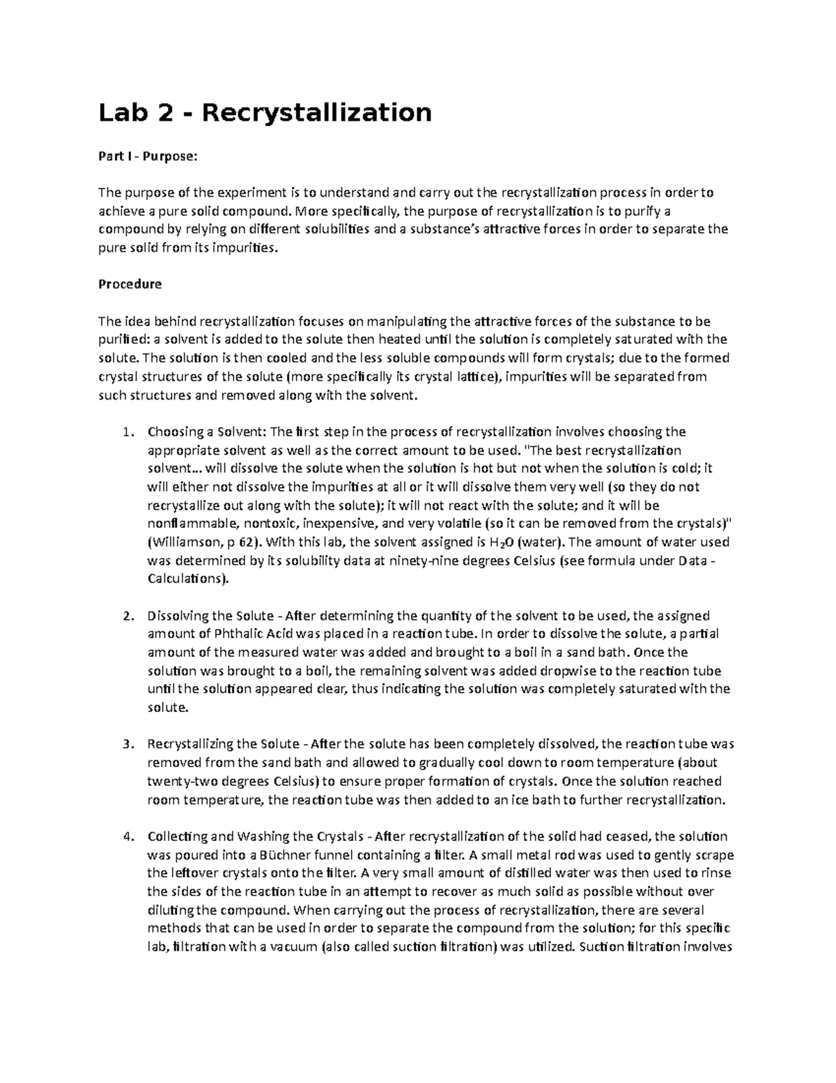 Organic Chemistry Recrystallization Lab Lab 2 Recrystallization