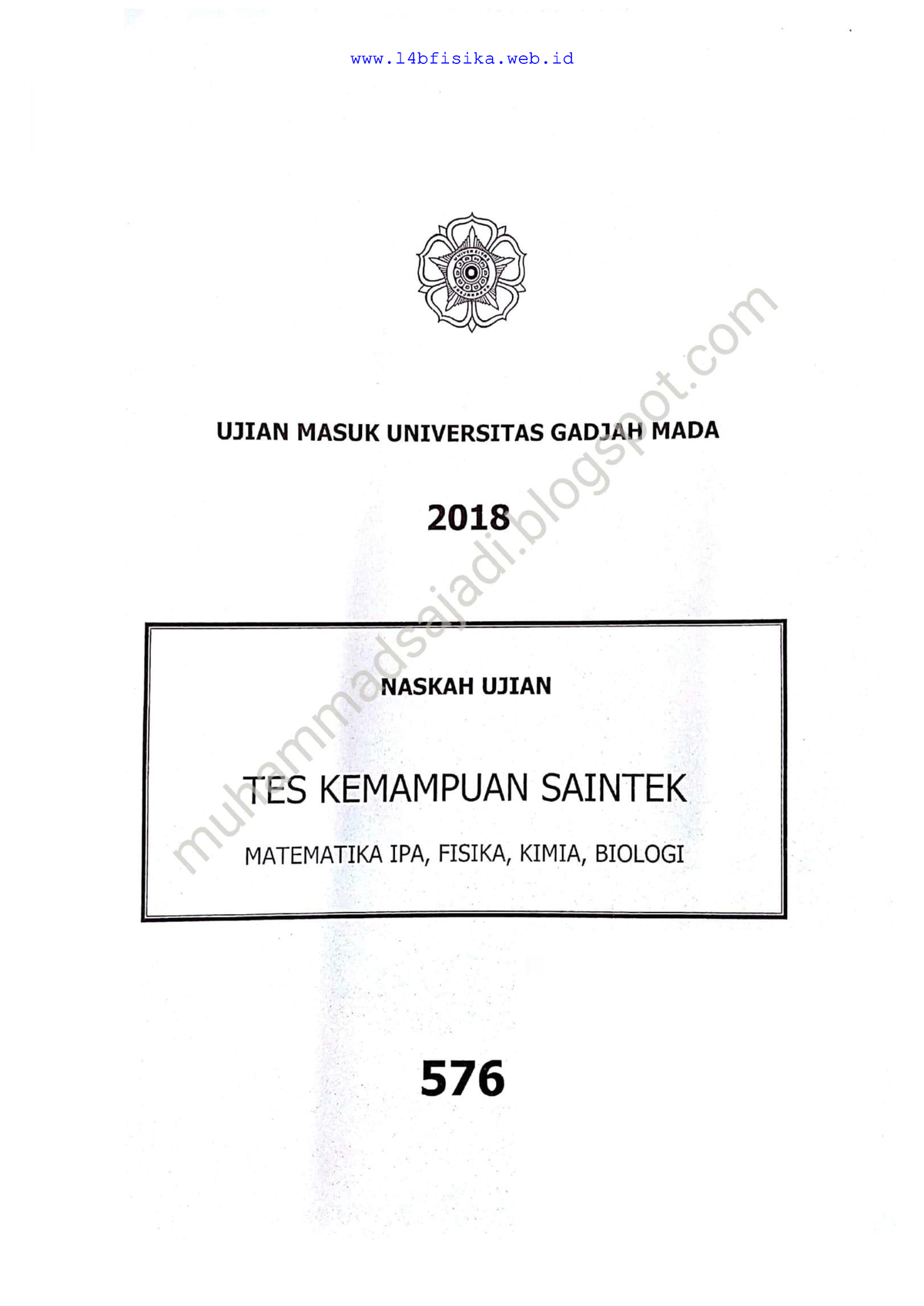 Soal UM UGM 2018 Kemampuan Saintek - UTBK - Studocu