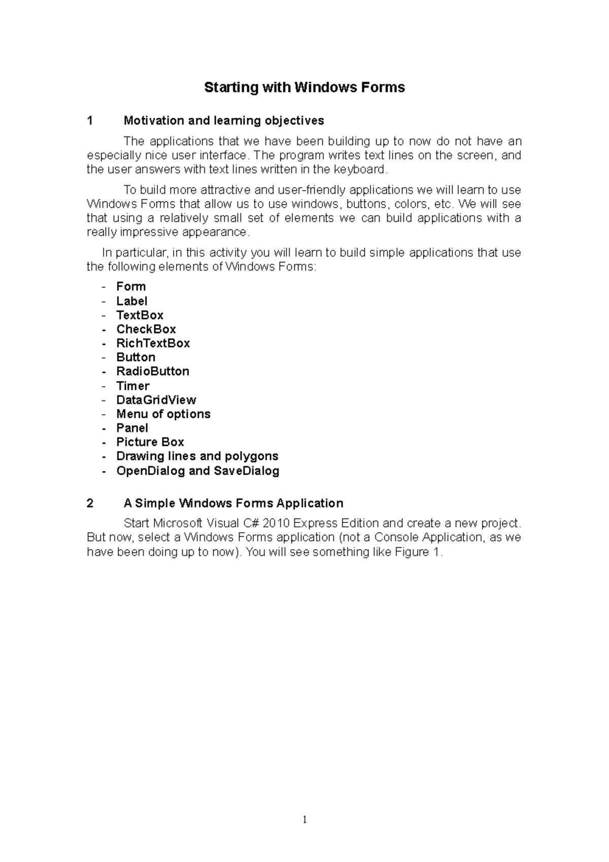 Starting Windows Forms - Starting with Windows Forms 1 Motivation and ...