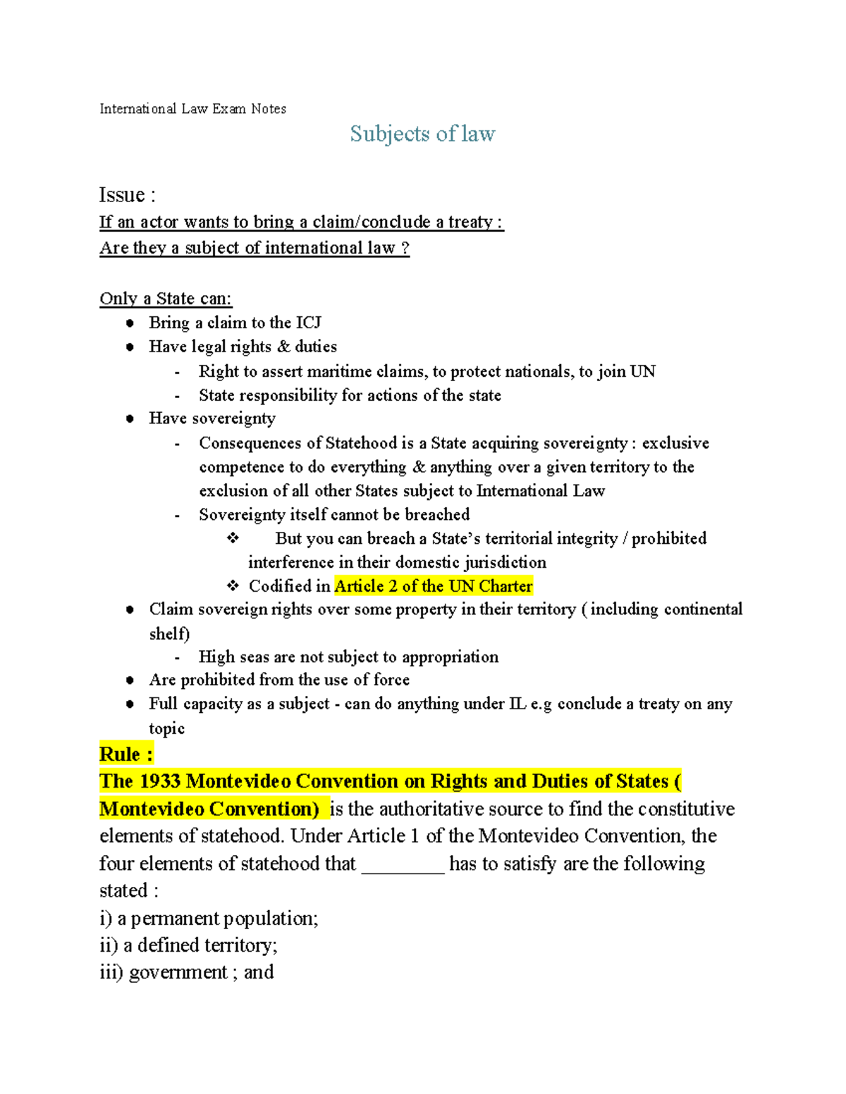 LAWS2250 exam structure & prep - International Law Exam Notes Subjects ...
