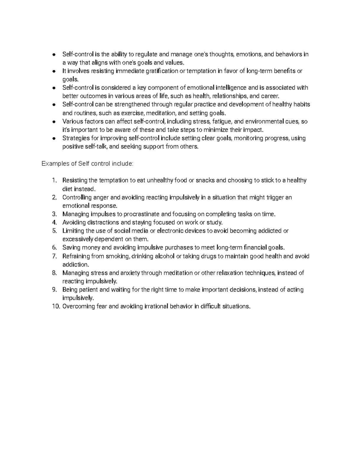 Self control notes - Self-control is the ability to regulate and manage ...