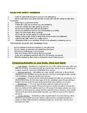 Swimming - notes - SWIMMING : Dr. Charles H. Nillos, LPT, Open Water ...