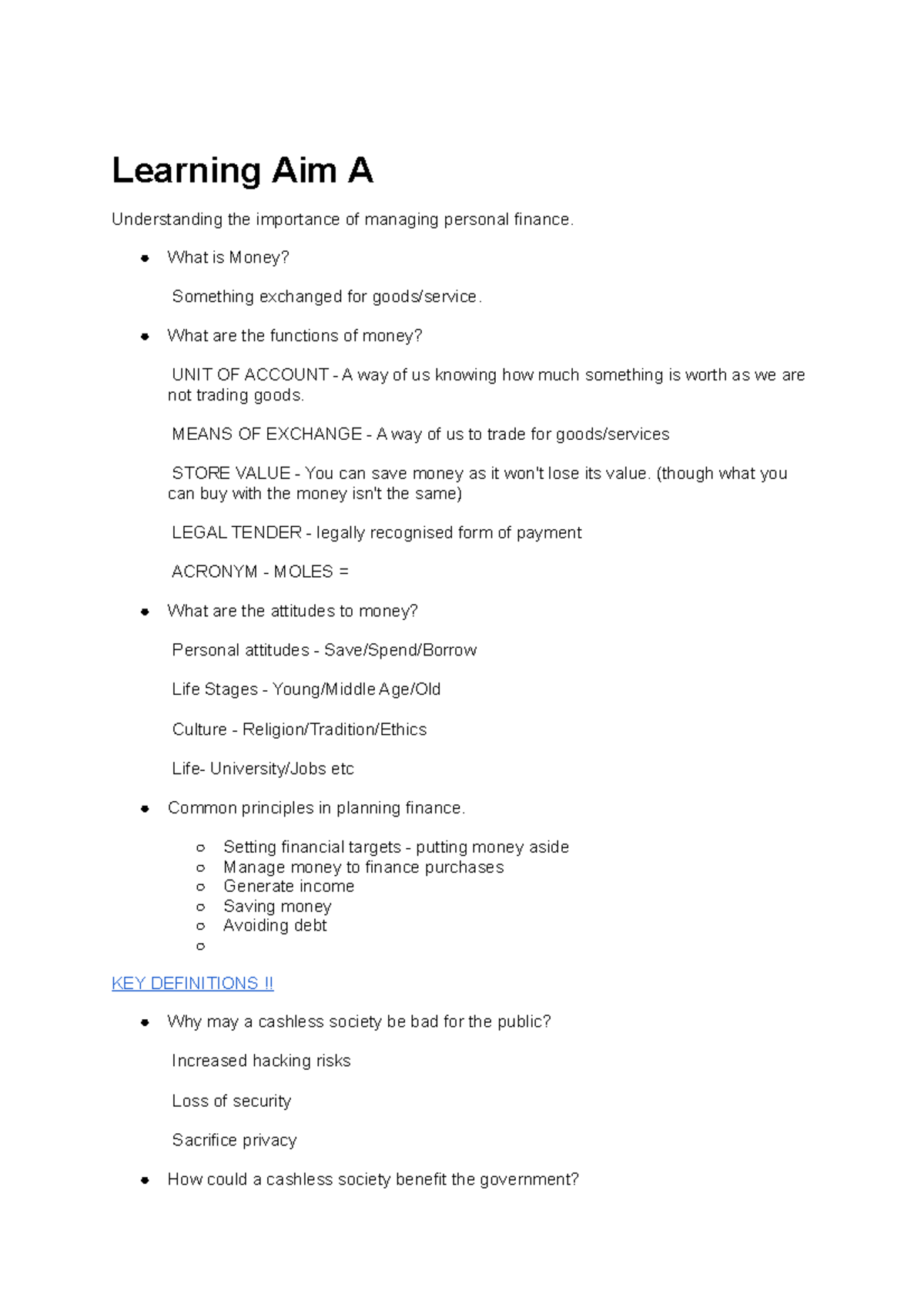 Learning Aim A - Learning Aim A Understanding the importance of ...