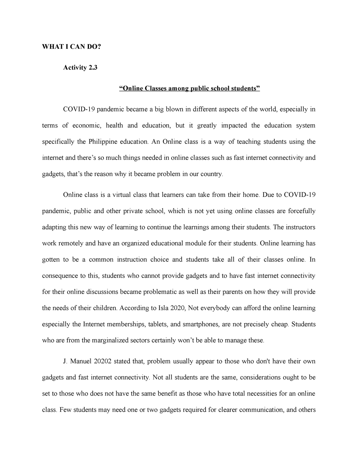 example of position paper about new normal education