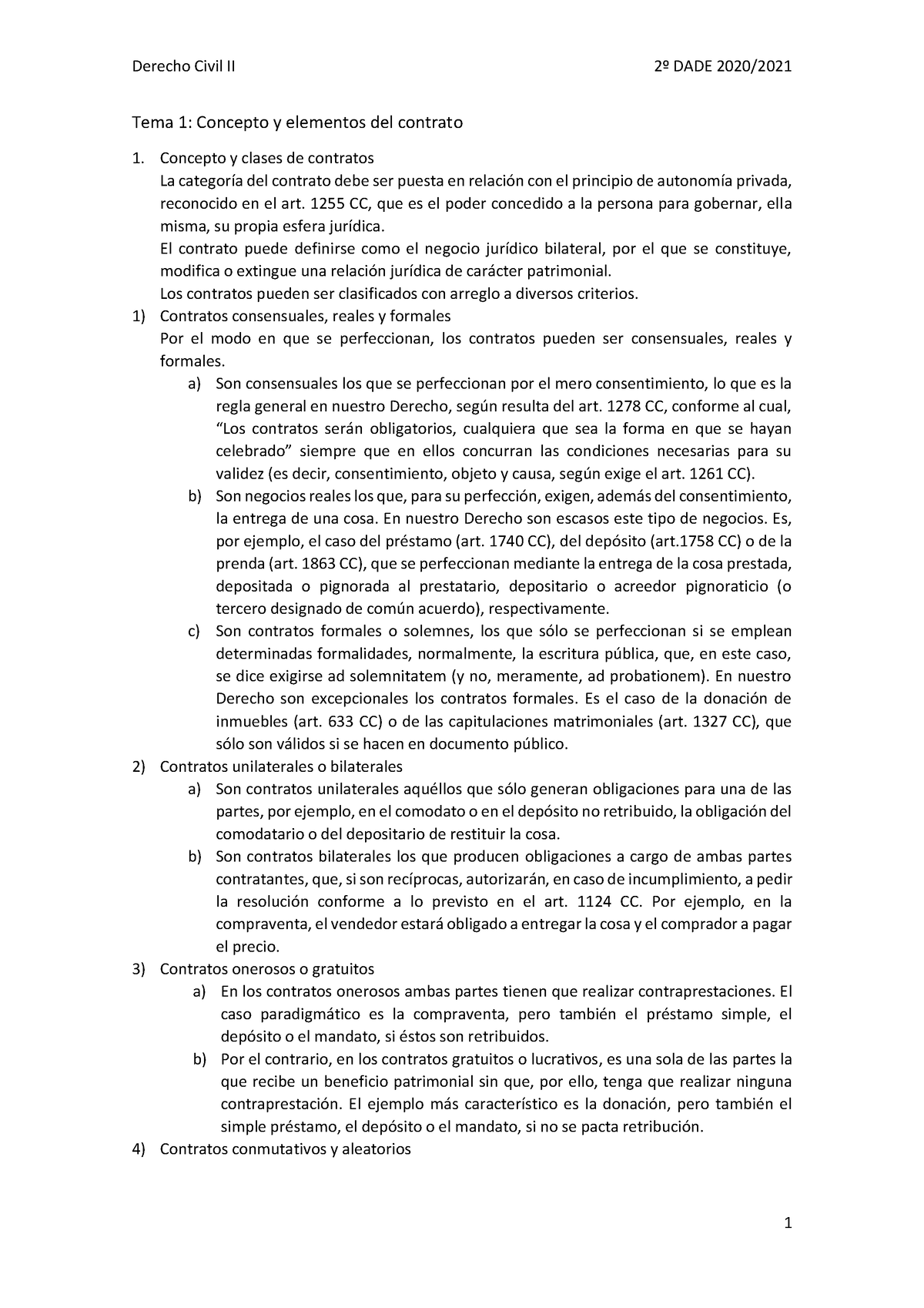 Civil (1-7) - Tema 1: Concepto Y Elementos Del Contrato Concepto Y ...