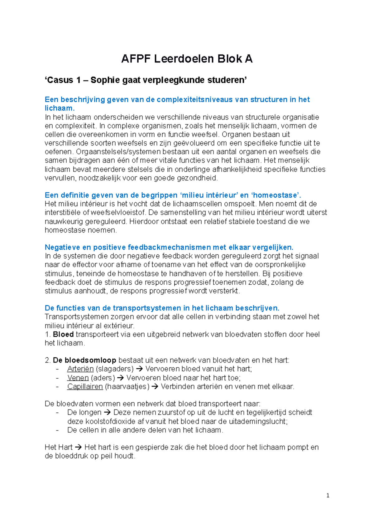 AFPF Leerdoelen Blok A - Samenvatting AFPF - AFPF Leerdoelen Blok A ...