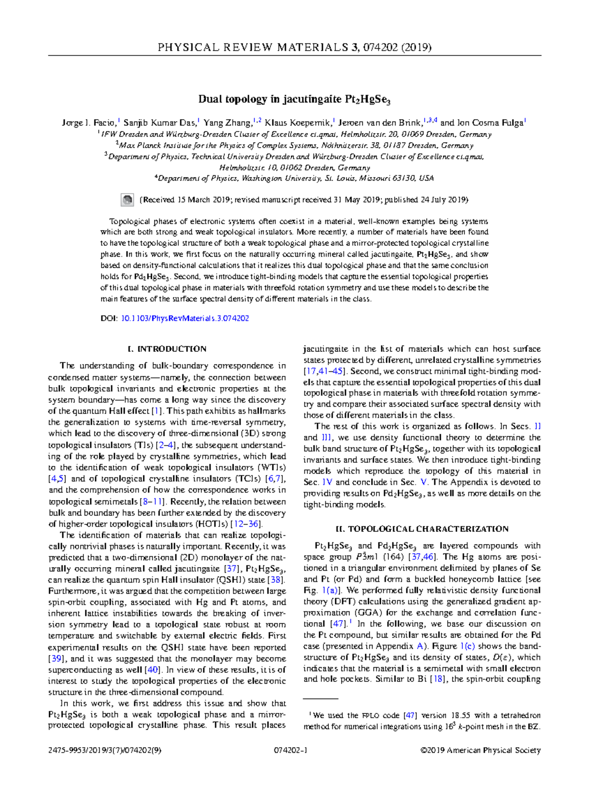 Dual Topology In Jacutingaite - PHYSICAL REVIEW MATERIALS 3 , 074202 ...