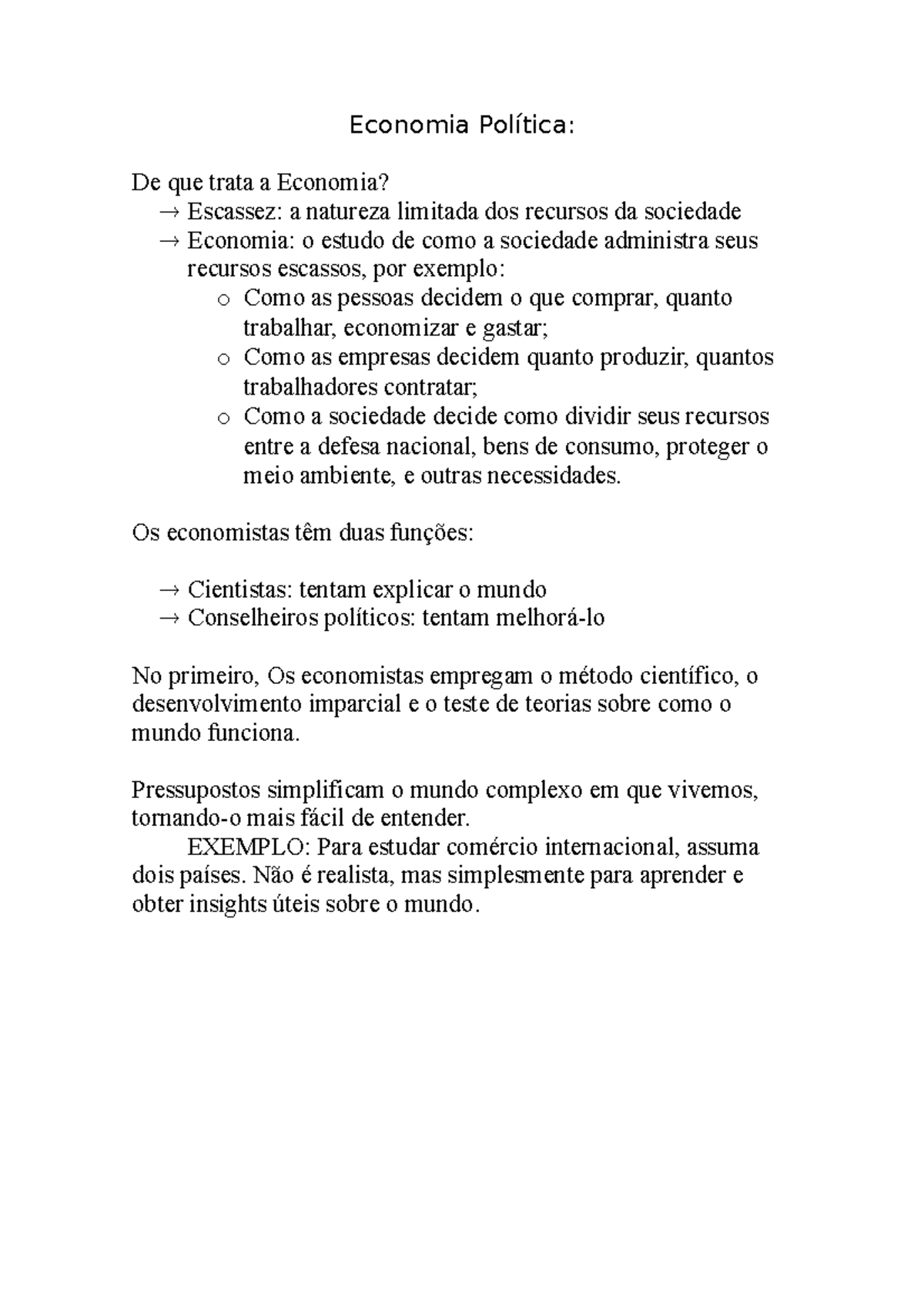 Economia Política resumo - Economia Política: De que trata a Economia ...