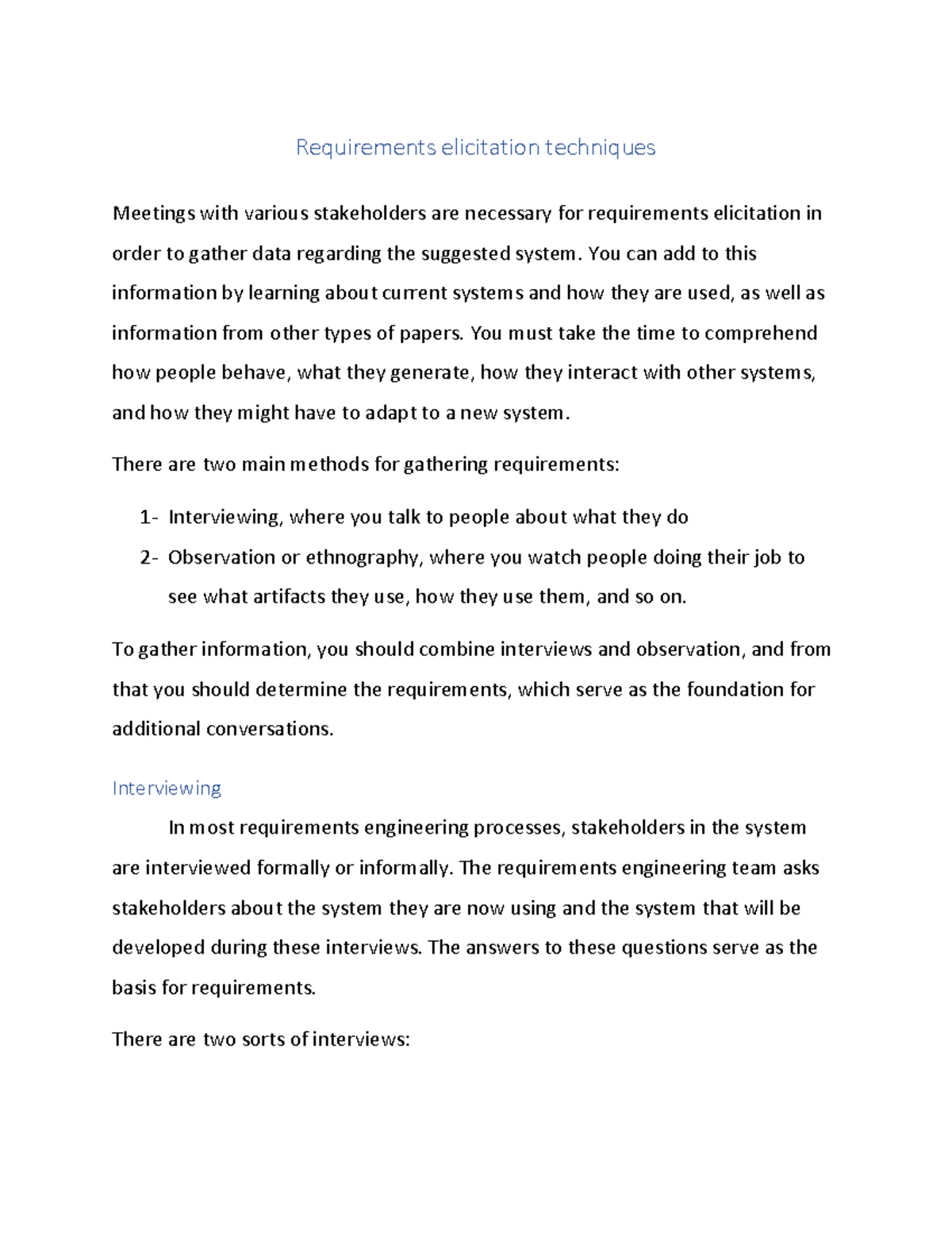 Requirements Elicitation Techniques Requirements Elicitation