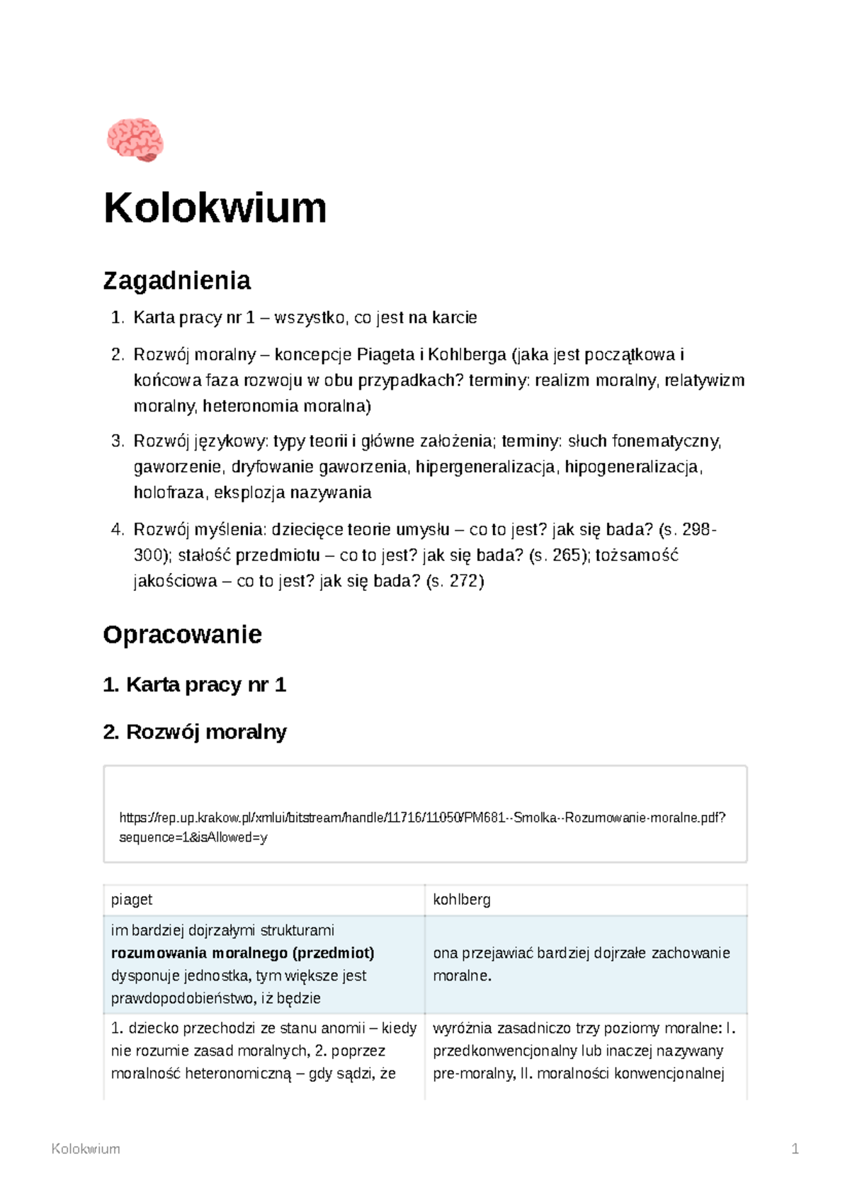 Rozwojowka - Opracowanie Czesci Materialu Do Kolosa - Kolokwium ...