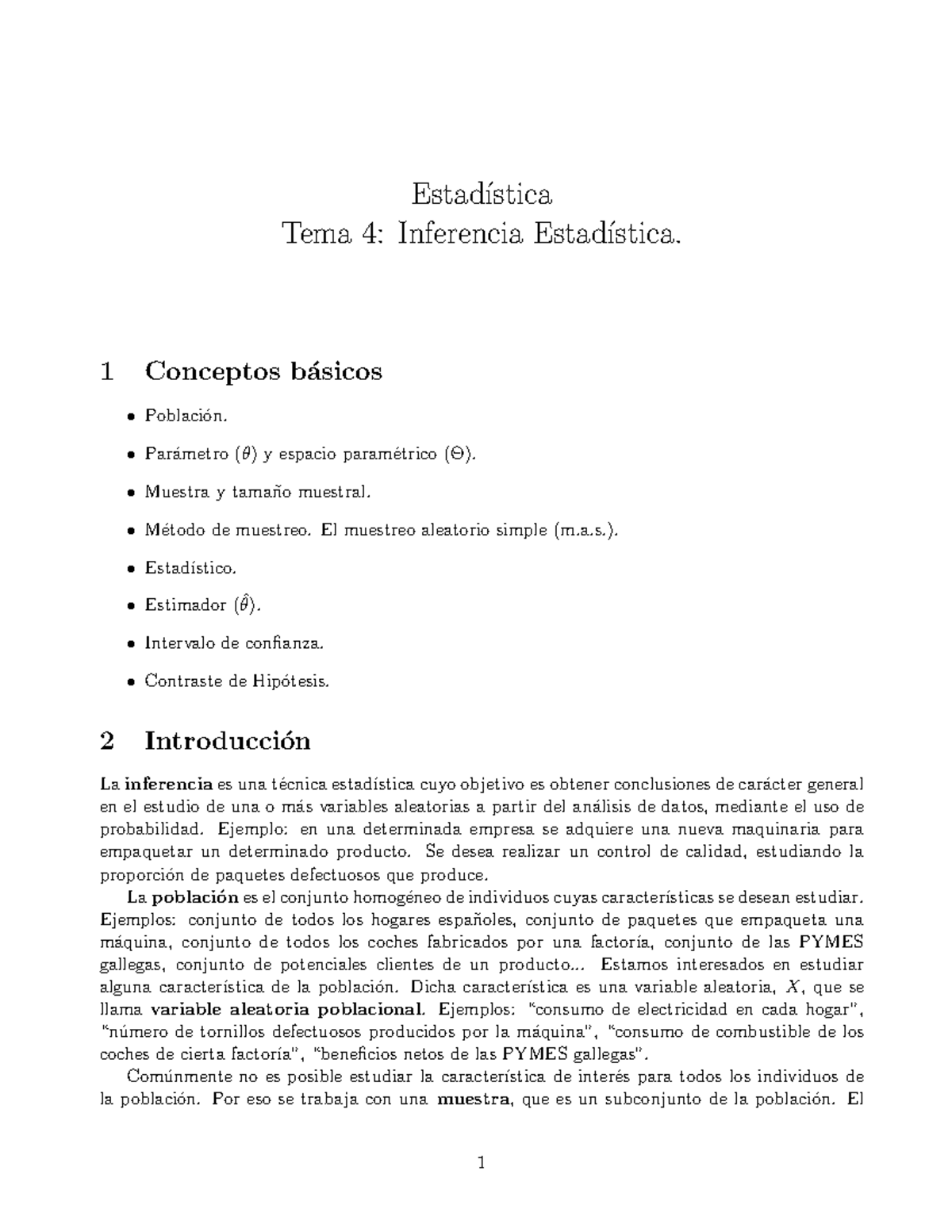 Guion Inferencia V2 - Apuntes Del Tema 4 Estadistica- ADE - Estad ...