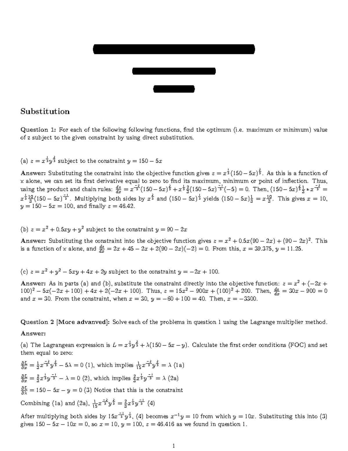 Constrained Optimization Solved Example-Substitution and Langrange ...