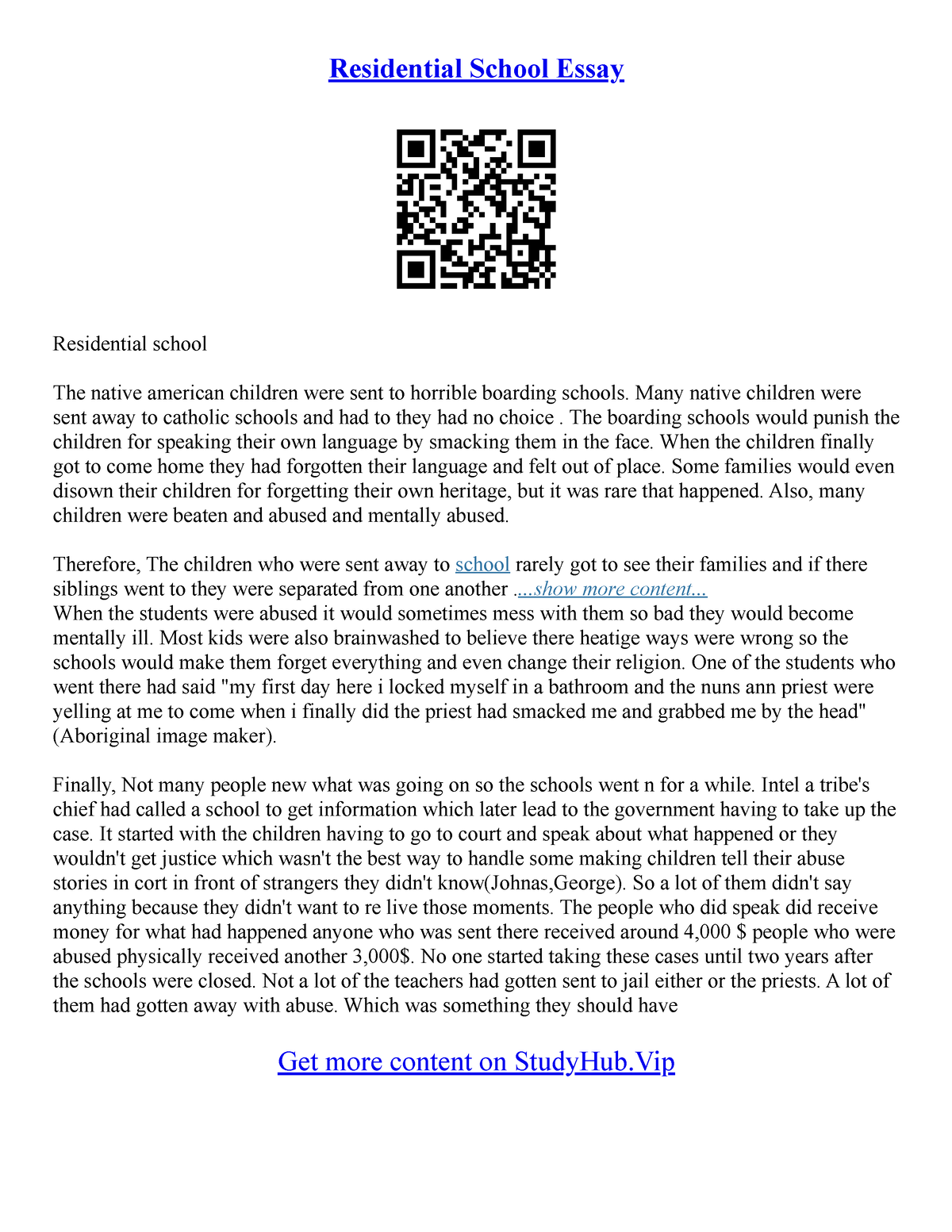 residential schools assignment pdf