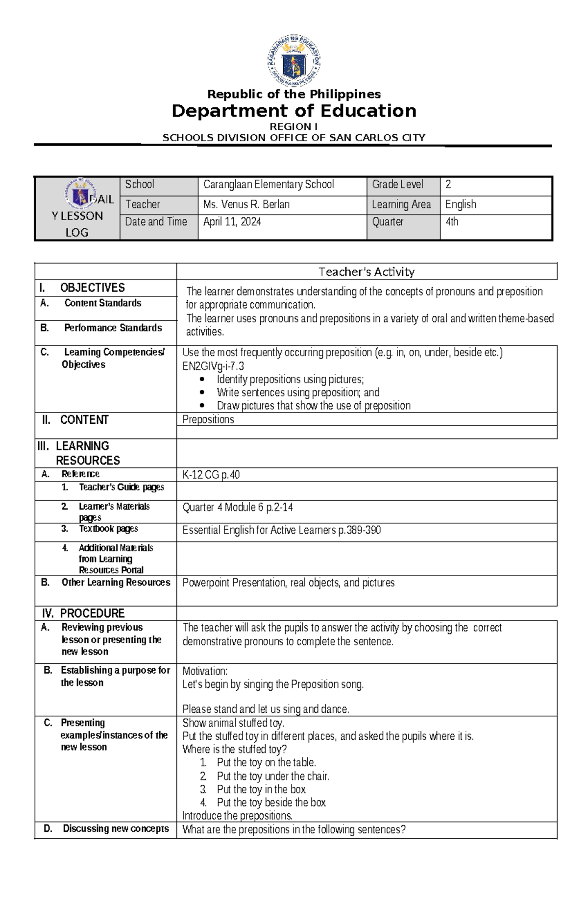 DLP-Template-2024 - n/a - Republic of the Philippines Department of ...