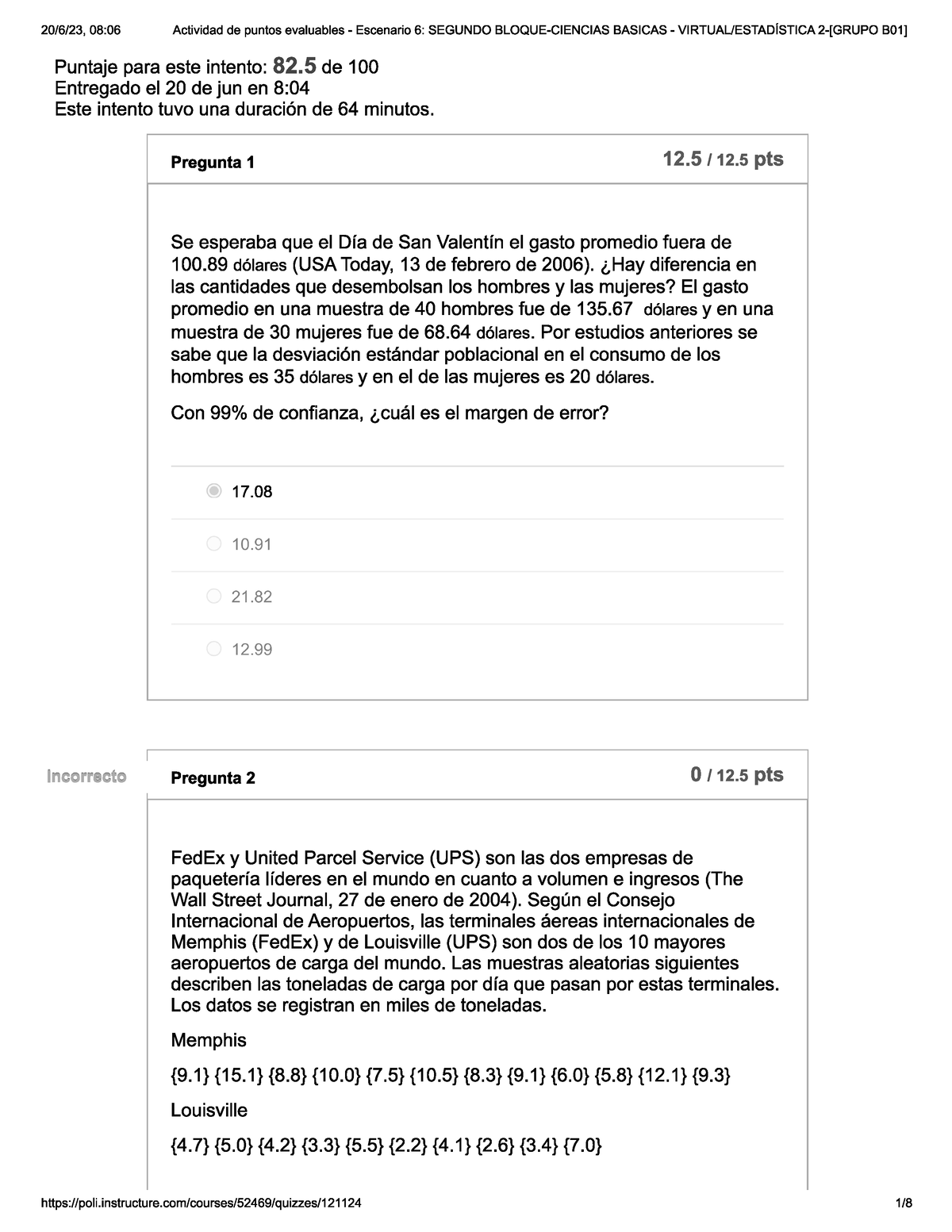 Actividad De Puntos Evaluables - Escenario 6 - Estadística II - Studocu