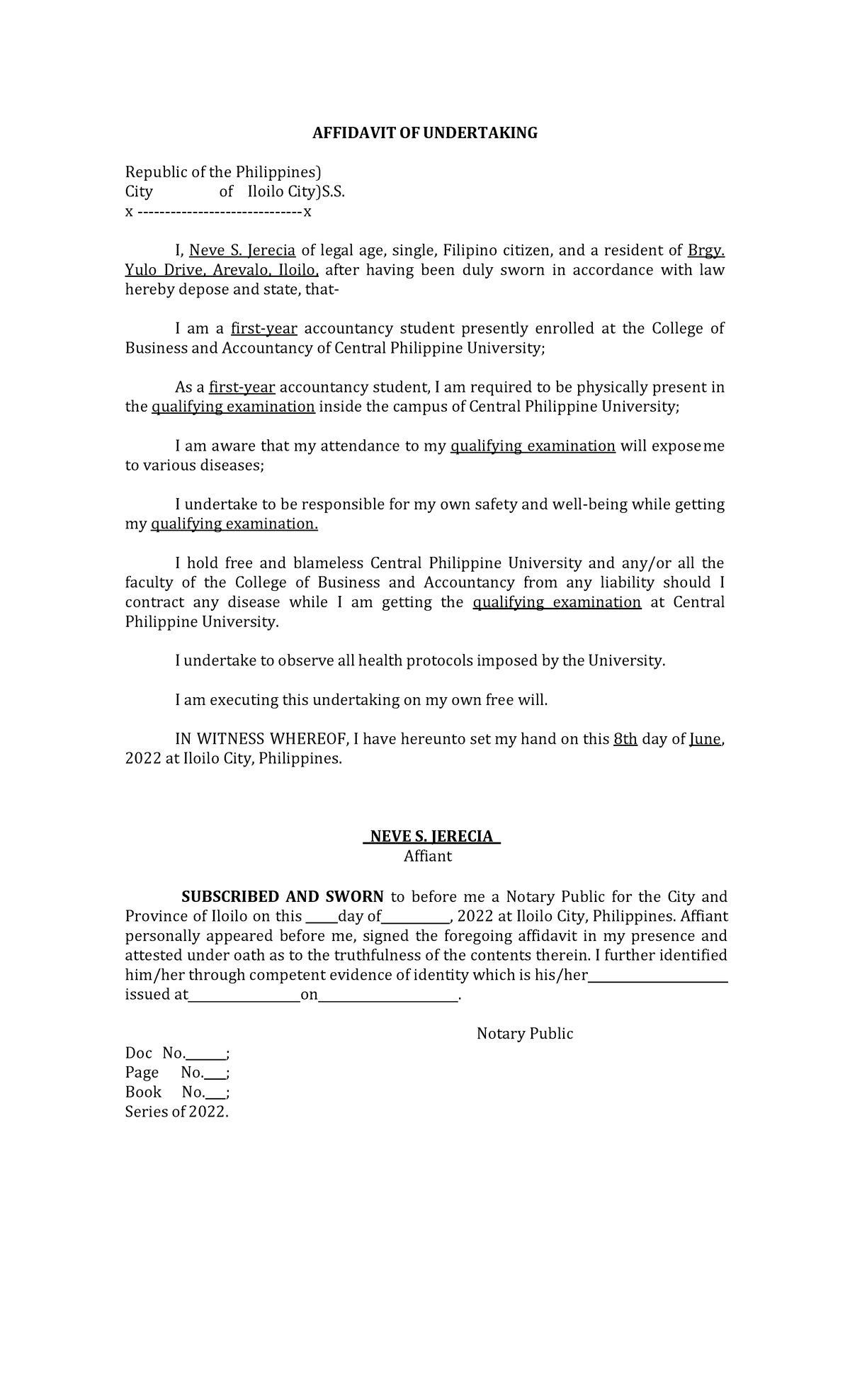 Affidavit-1st-year - adaDnjh,lflculcltllulykyky - NEVE S. JERECIA ...