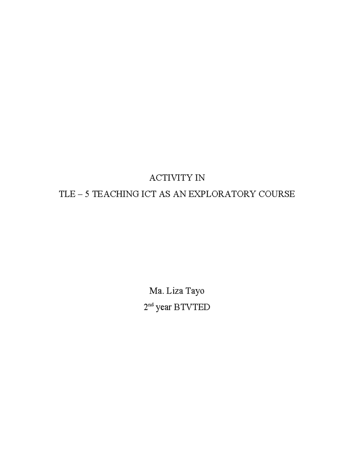 Activity IN ICT - Computer System Servicing NC II - ACTIVITY IN TLE – 5 ...