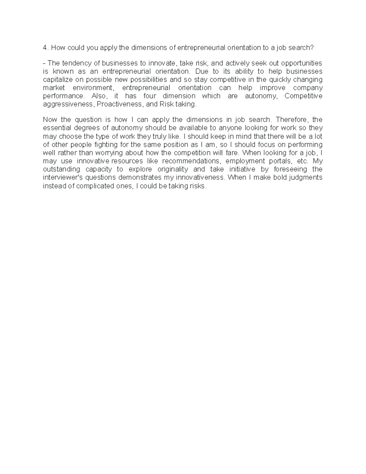 Stratman How could you apply the dimensions of entrepreneurial