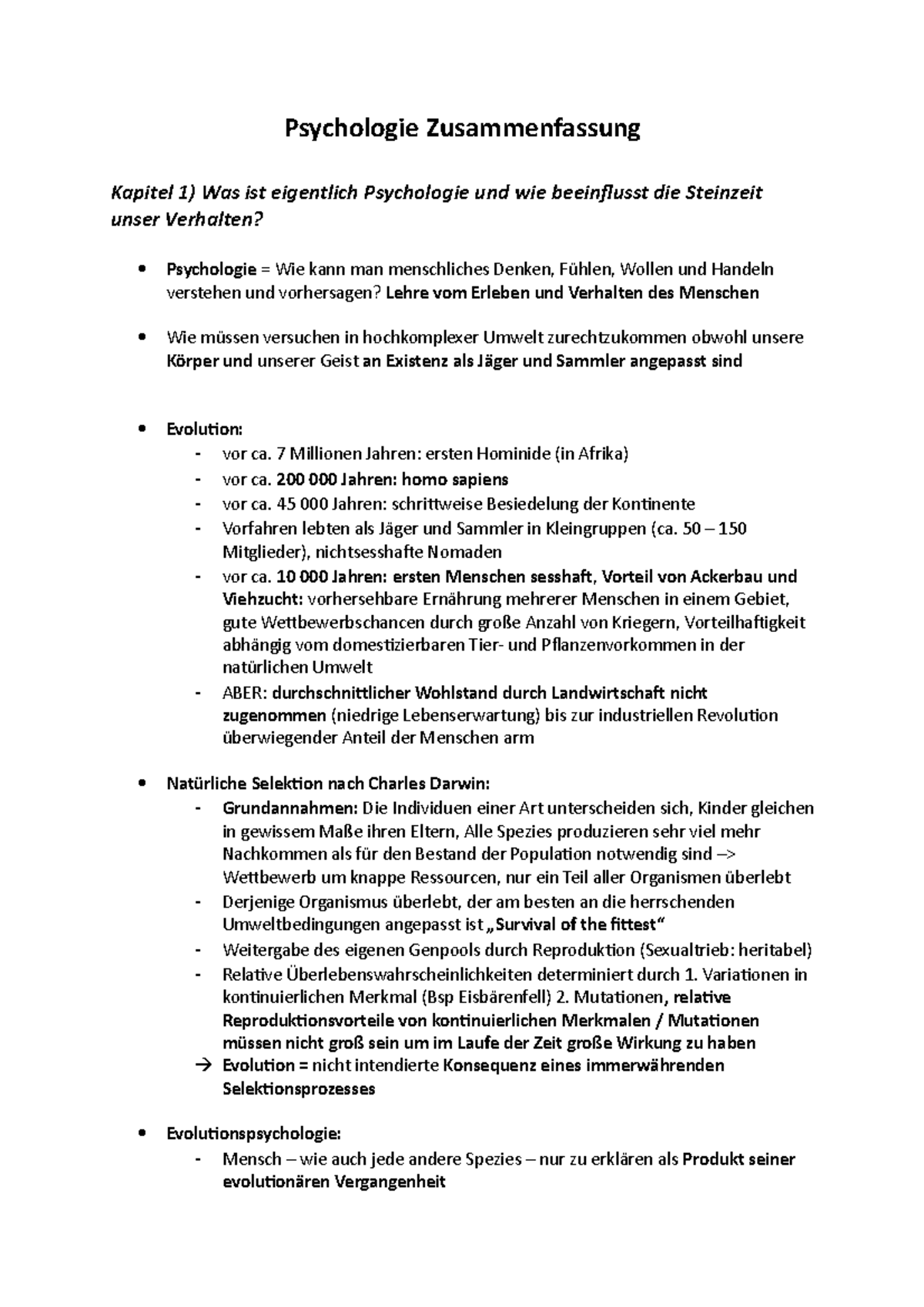 Einführung in die Psychologie Zusammenfassung - Psychologie ...