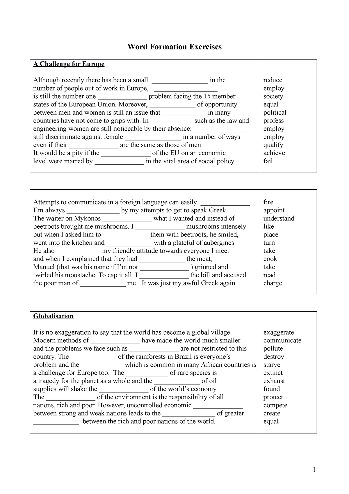 Word Formation Exercises B2 Online