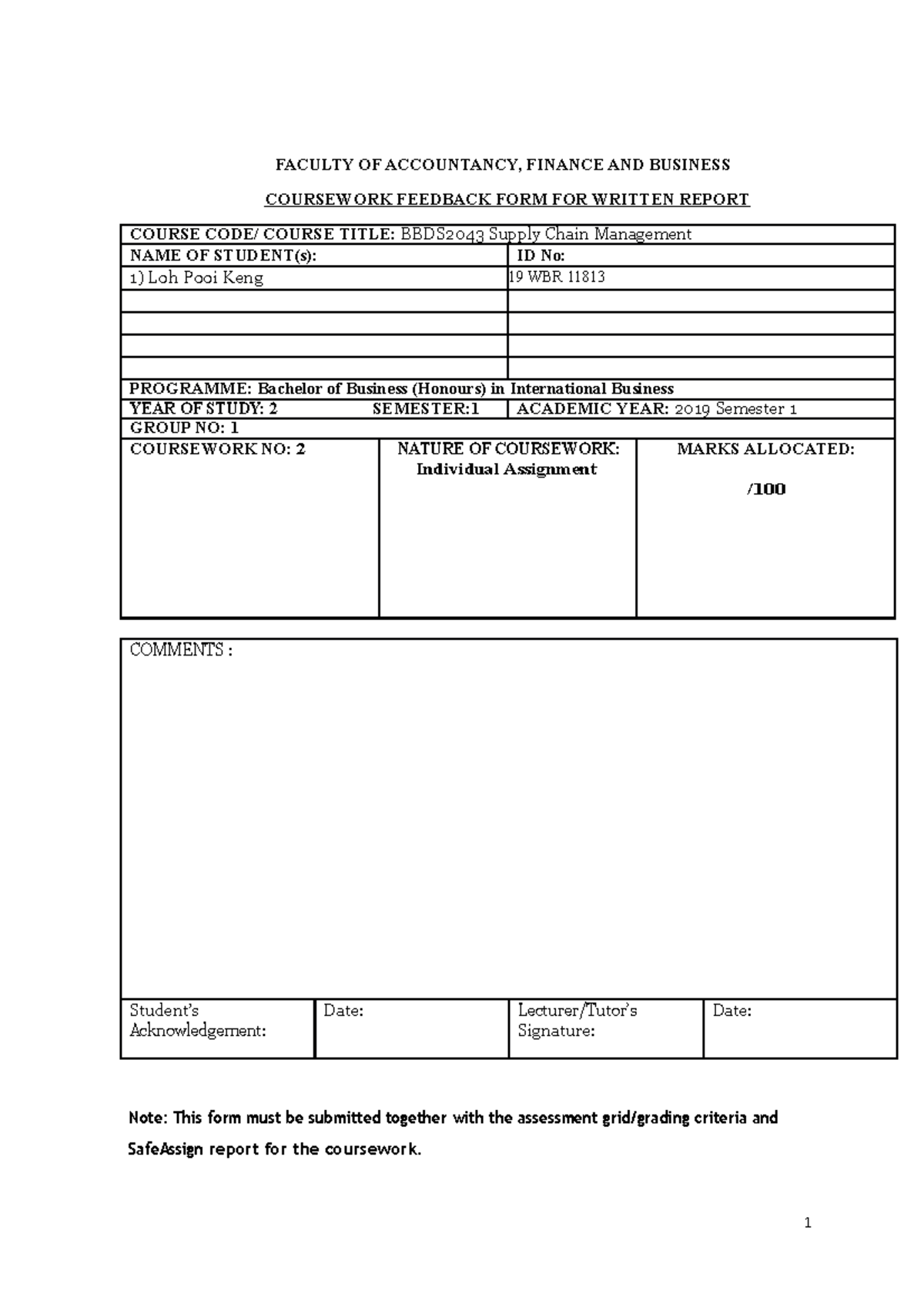 SCM individual Ashley (P) - FACULTY OF ACCOUNTANCY, FINANCE AND ...