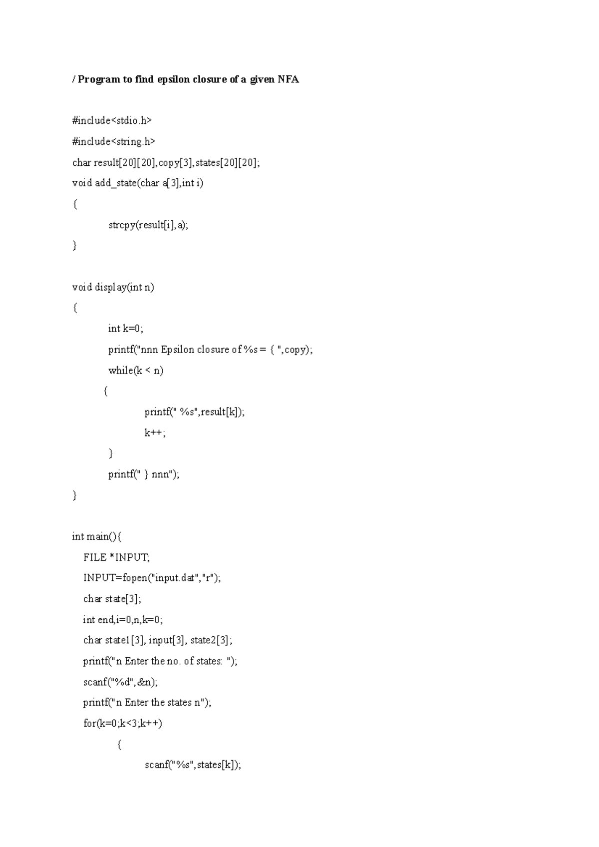 Programs of CD - / Program to find epsilon closure of a given NFA # ...