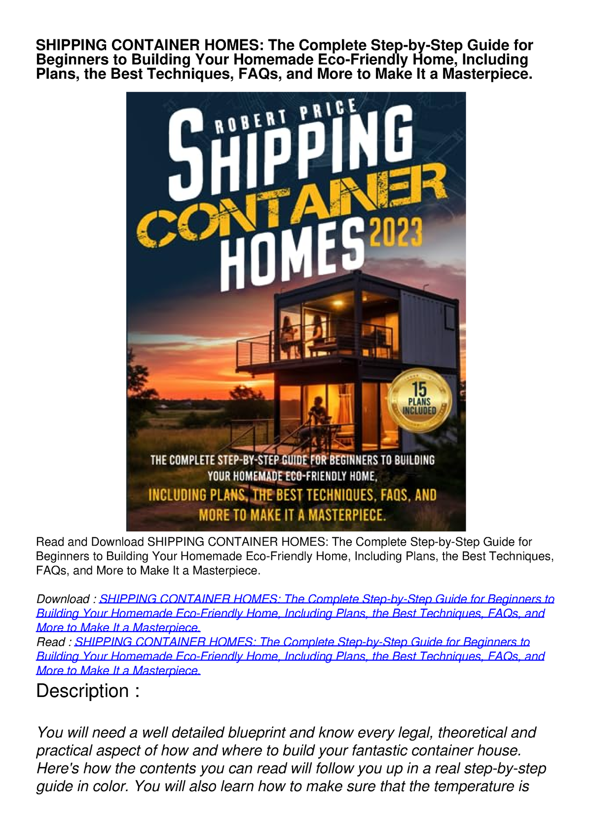 Read Ebook [PDF] SHIPPING CONTAINER HOMES: The Complete Step-by-Step ...