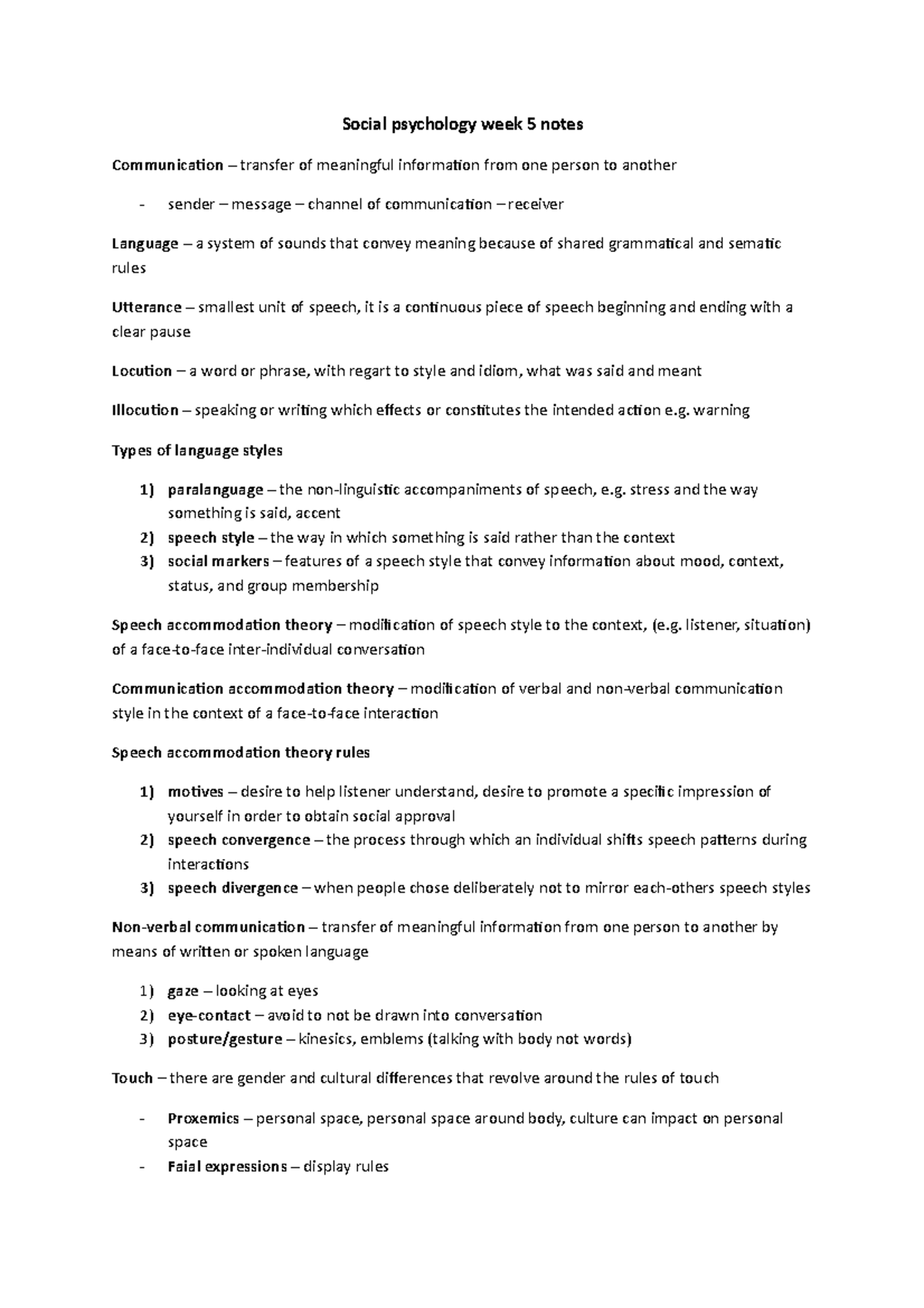 Social psychology week 5 notes - Social psychology week 5 notes ...