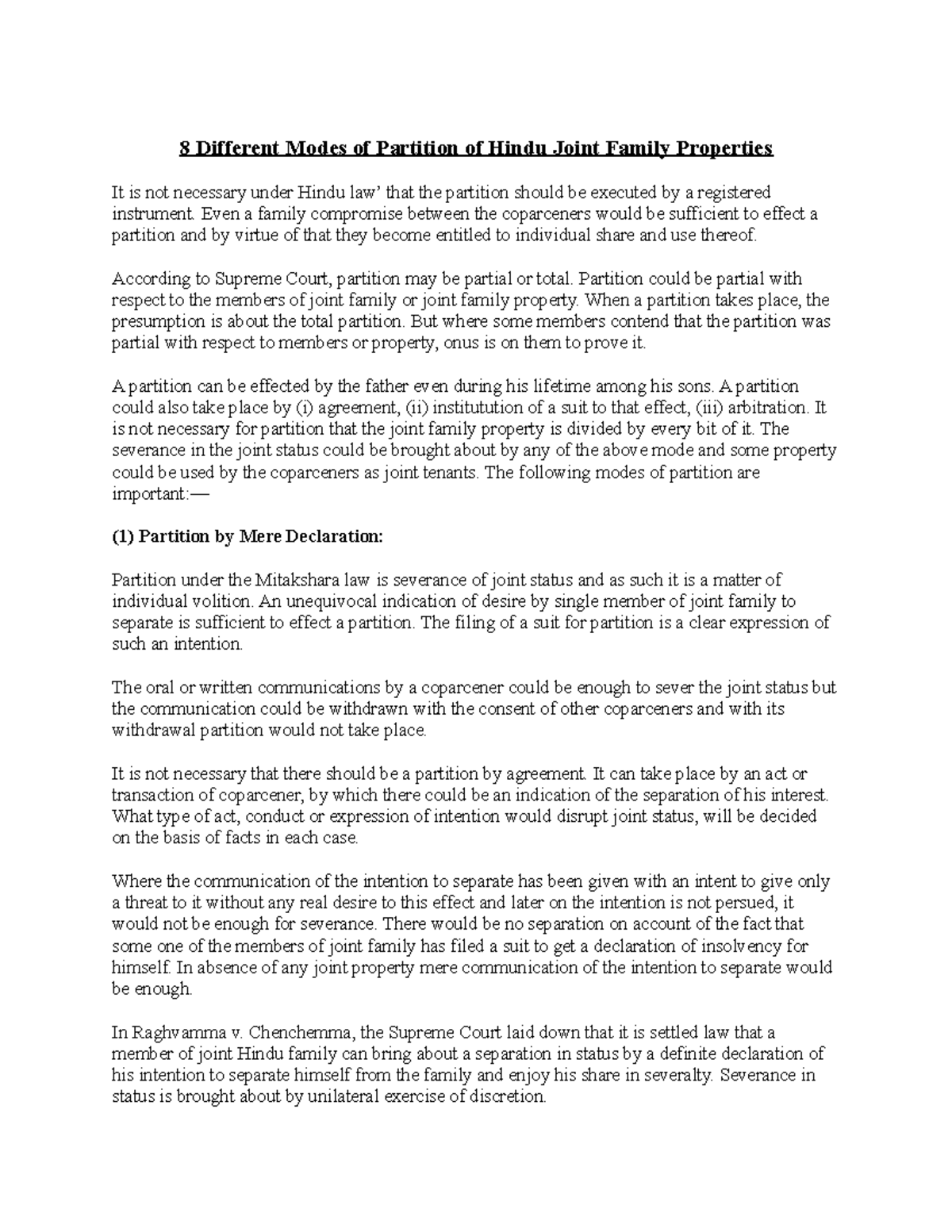 Partition Family Law 8 Different Modes of Partition of Hindu Joint