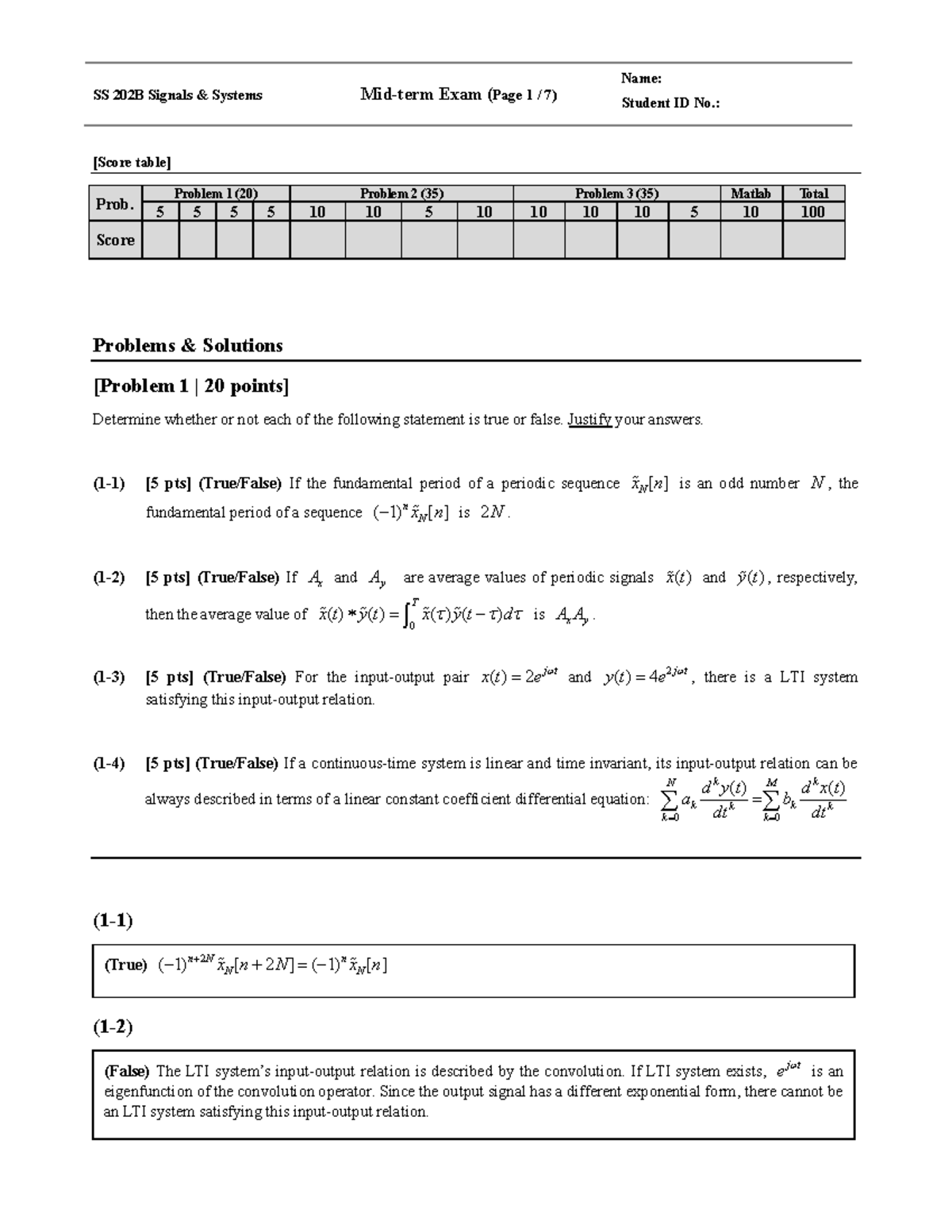 EE202B 2018 Fall Midterm Problems And Solution - SS 202B Signals ...