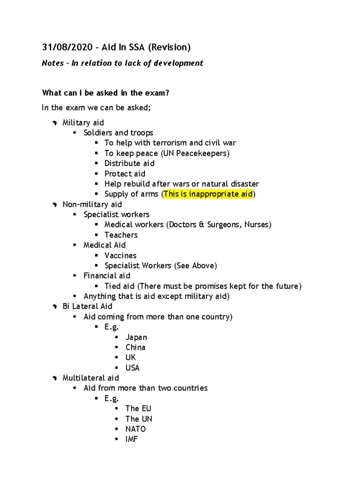 Aid Revision 2021 Course Notes - 31/08/2020 – Aid In SSA (Revision ...