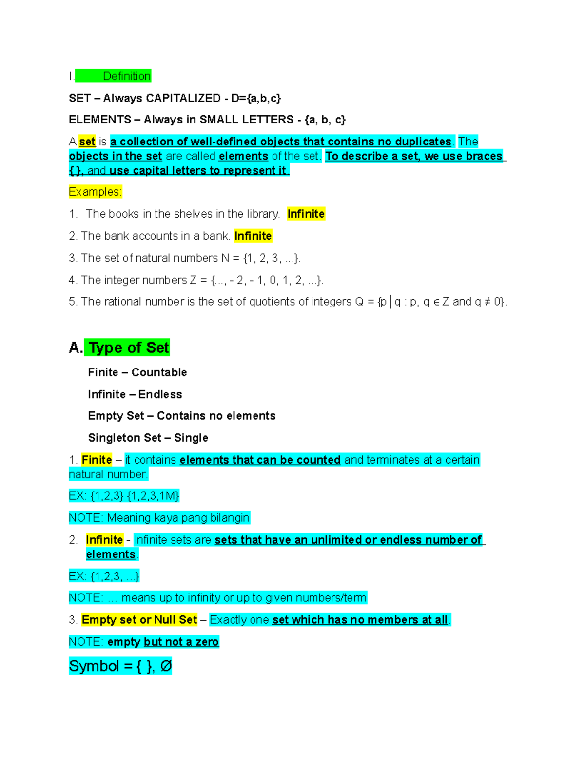 MATHEMATICS IN THE MODERN WORLD - I. Definition SET – Always ...