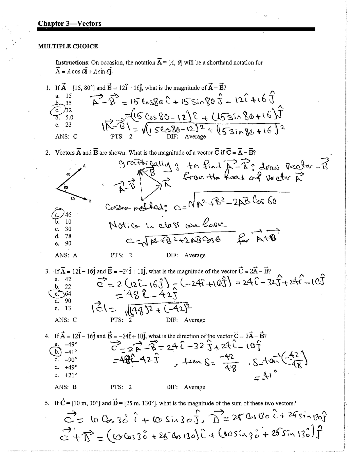 Test Bank 3 Test Banks Practical Problems On Chapter 3 Chaﬂter 3 Vectors Multiple Studocu