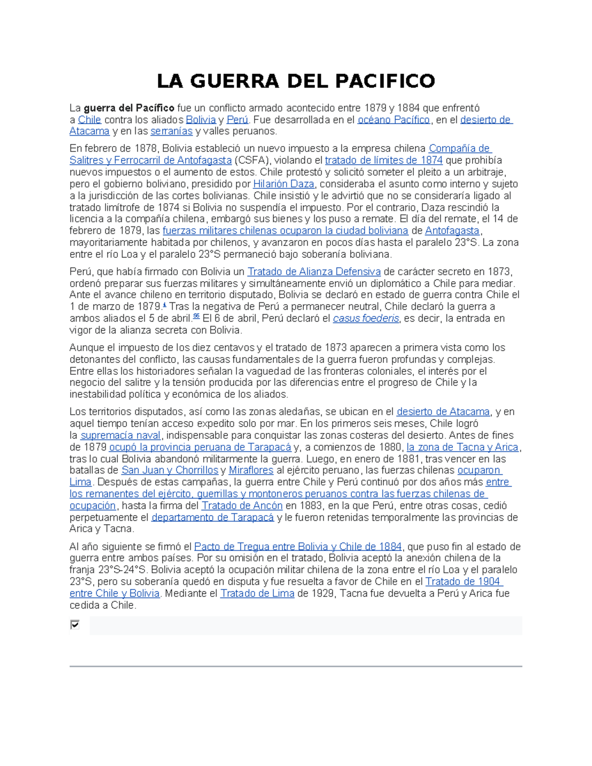 La Guerra Del Pacifico Resumen Ciencias De La Comunicacion Social