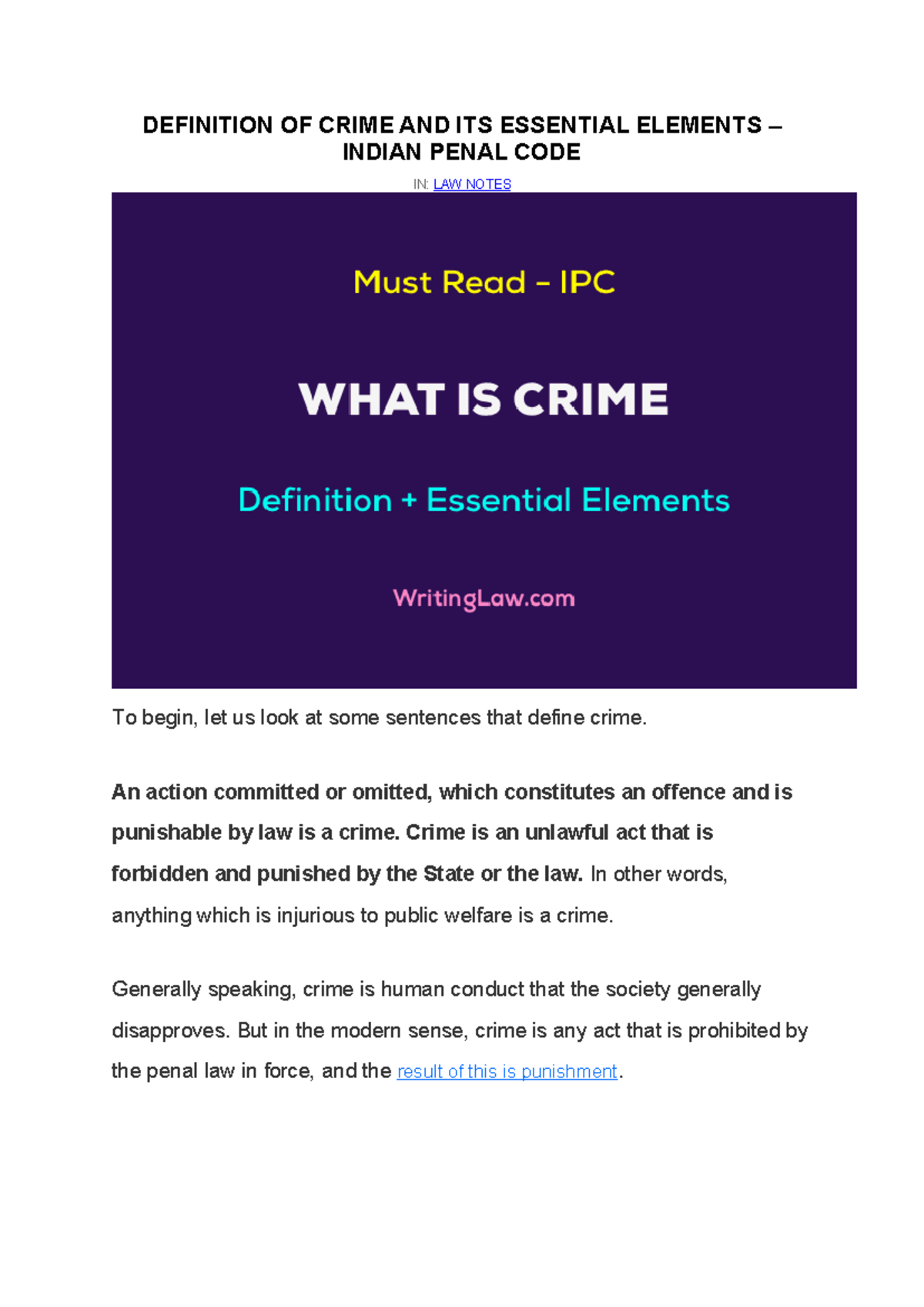 Defination and nature of crime - DEFINITION OF CRIME AND ITS ESSENTIAL ...