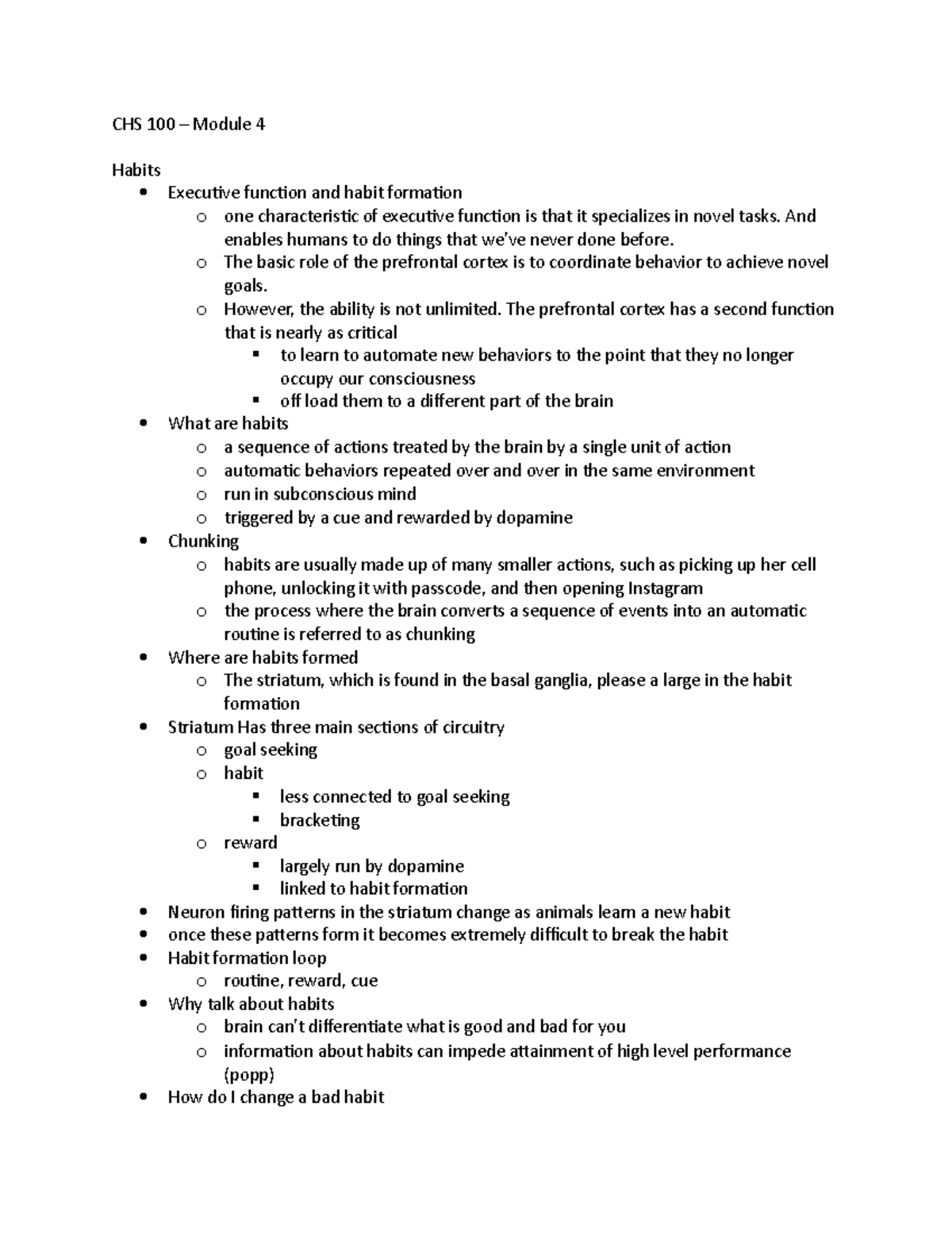 CHS 100 - Module 4 - CHS 100 – Module 4 Habits Execuive funcion and ...