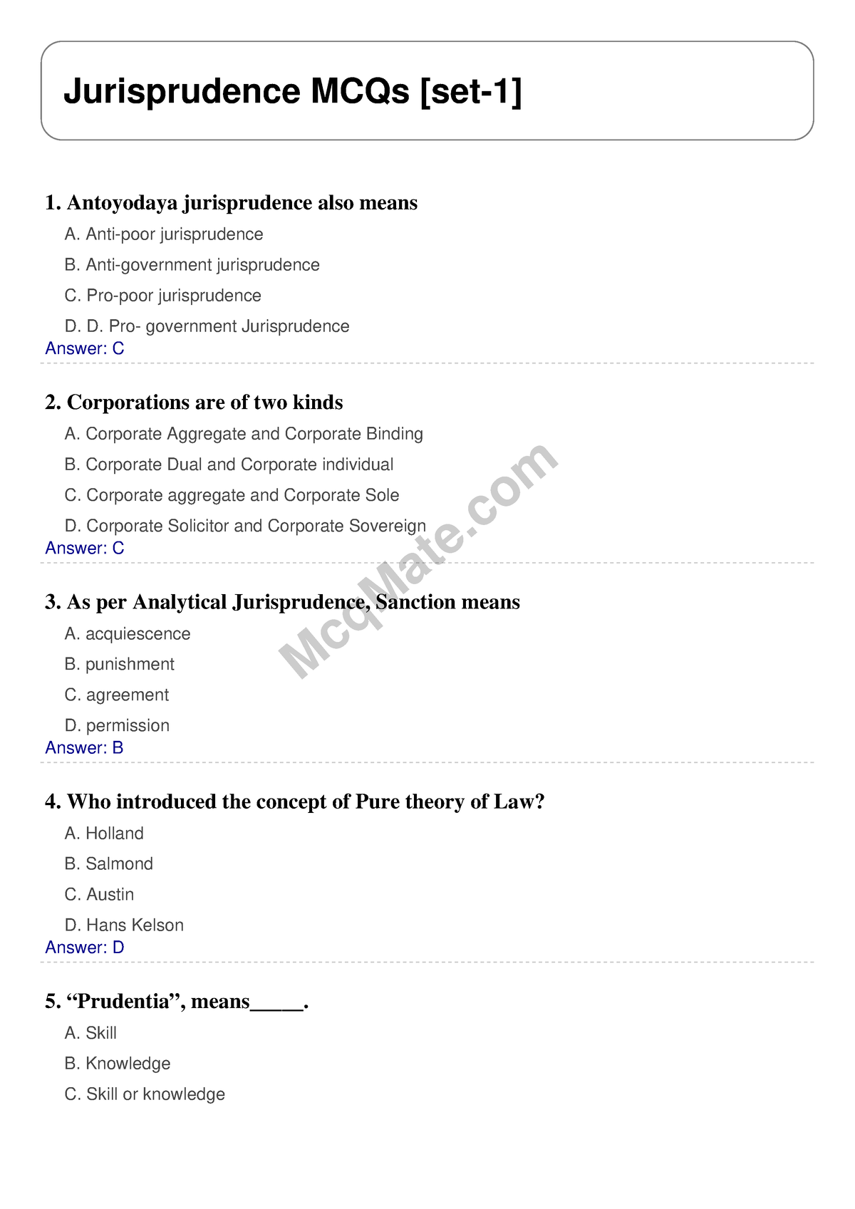 Jurisprudence-set-1 Mcqmate - McqMate Jurisprudence MCQs [set-1] 1 ...