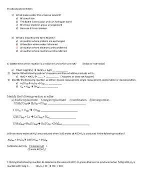 CH101 Practice Test 2 Key - CHM 101 Practice Test 1)For A Hydrogen Atom ...