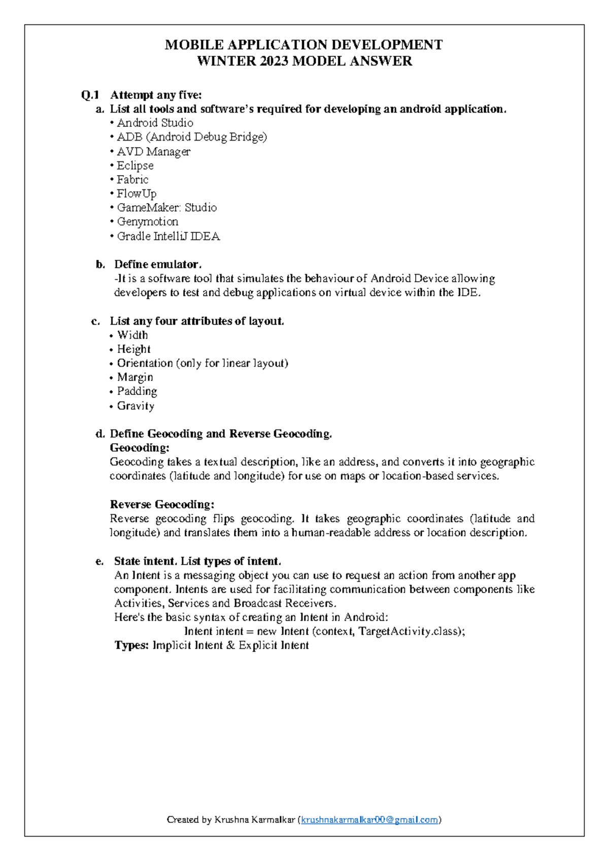 W-23 MAD Model Ans - MOBILE APPLICATION DEVELOPMENT WINTER 2023 MODEL ...