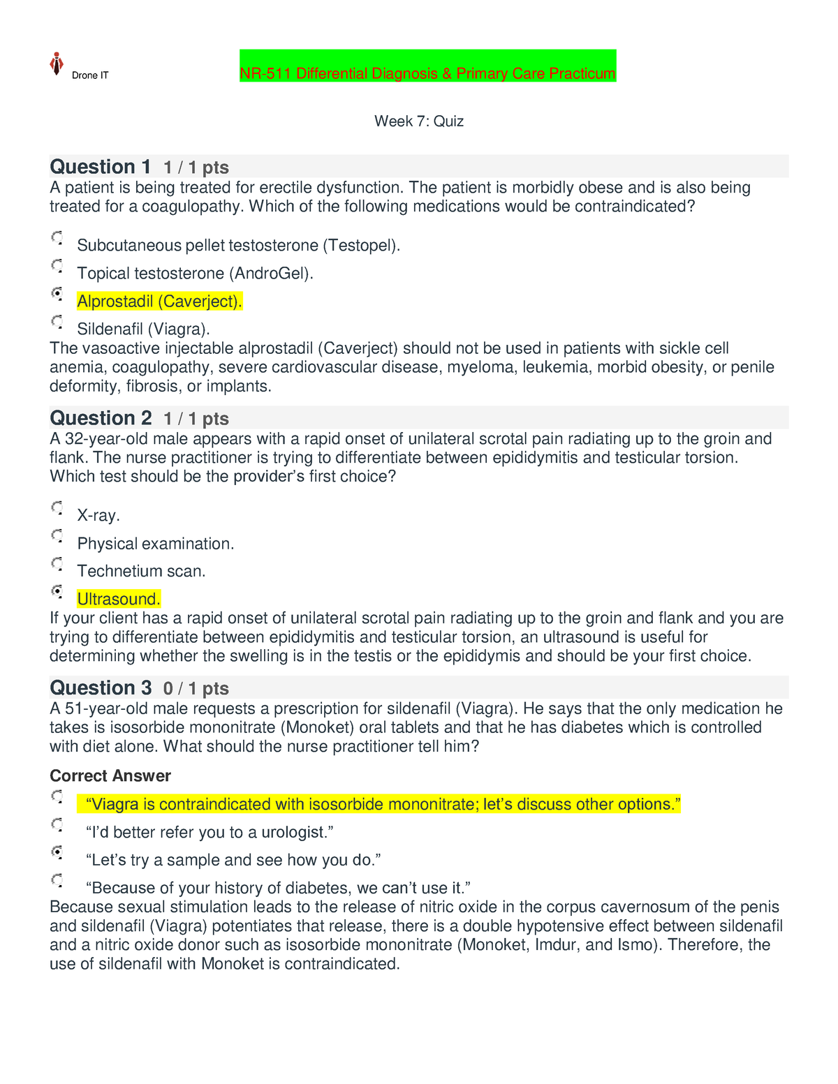 NR-511 Differential Diagnosis & Primary Care Practicum-WK 7 QUIZ - Week ...