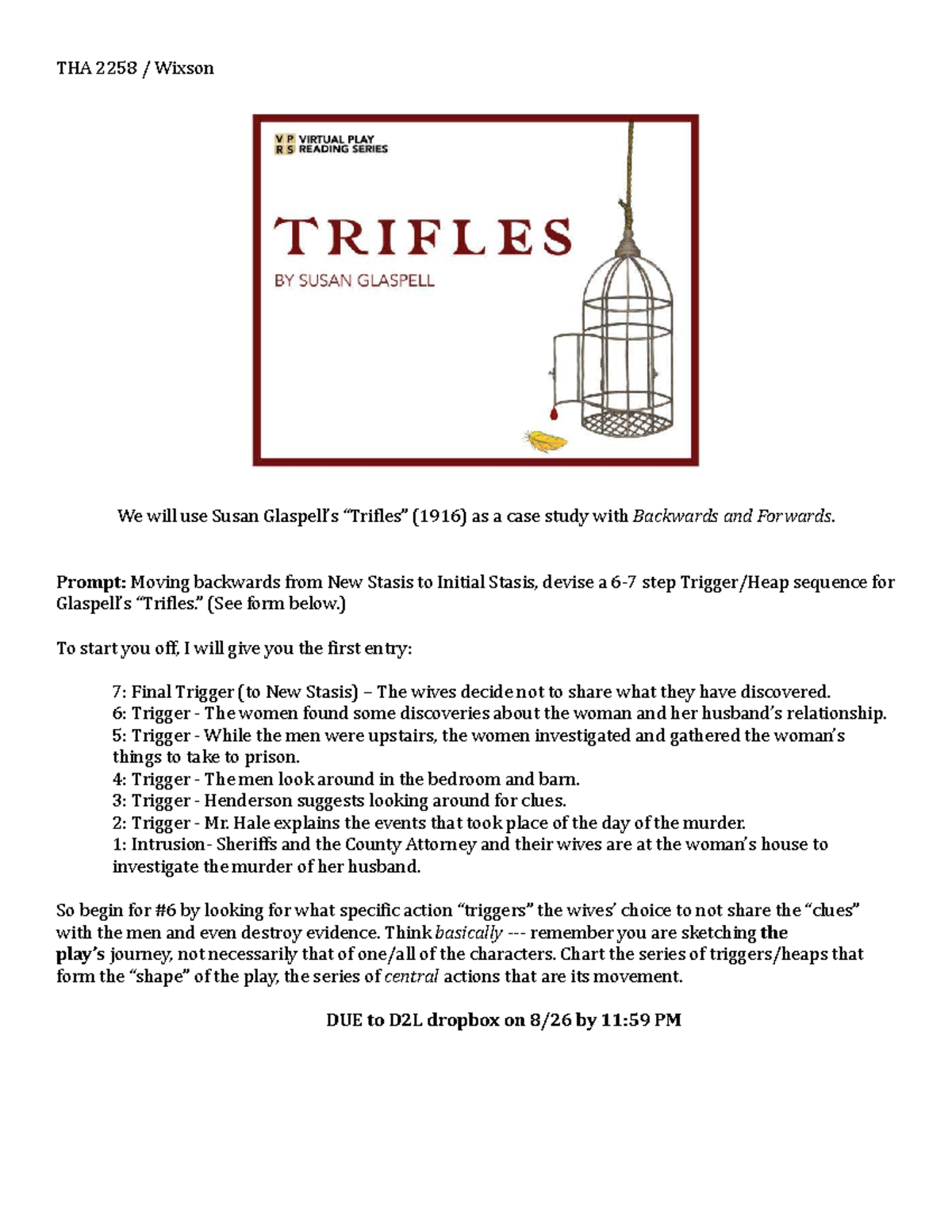 Tasima Trifles Analysis - THA 2258 / Wixson We will use Susan Glaspell’s