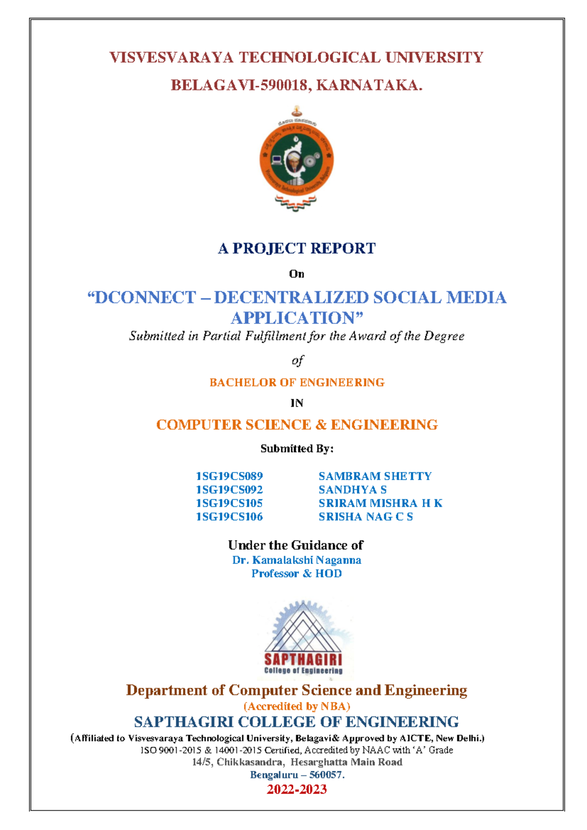 DConnect Project Report - VISVESVARAYA TECHNOLOGICAL UNIVERSITY ...